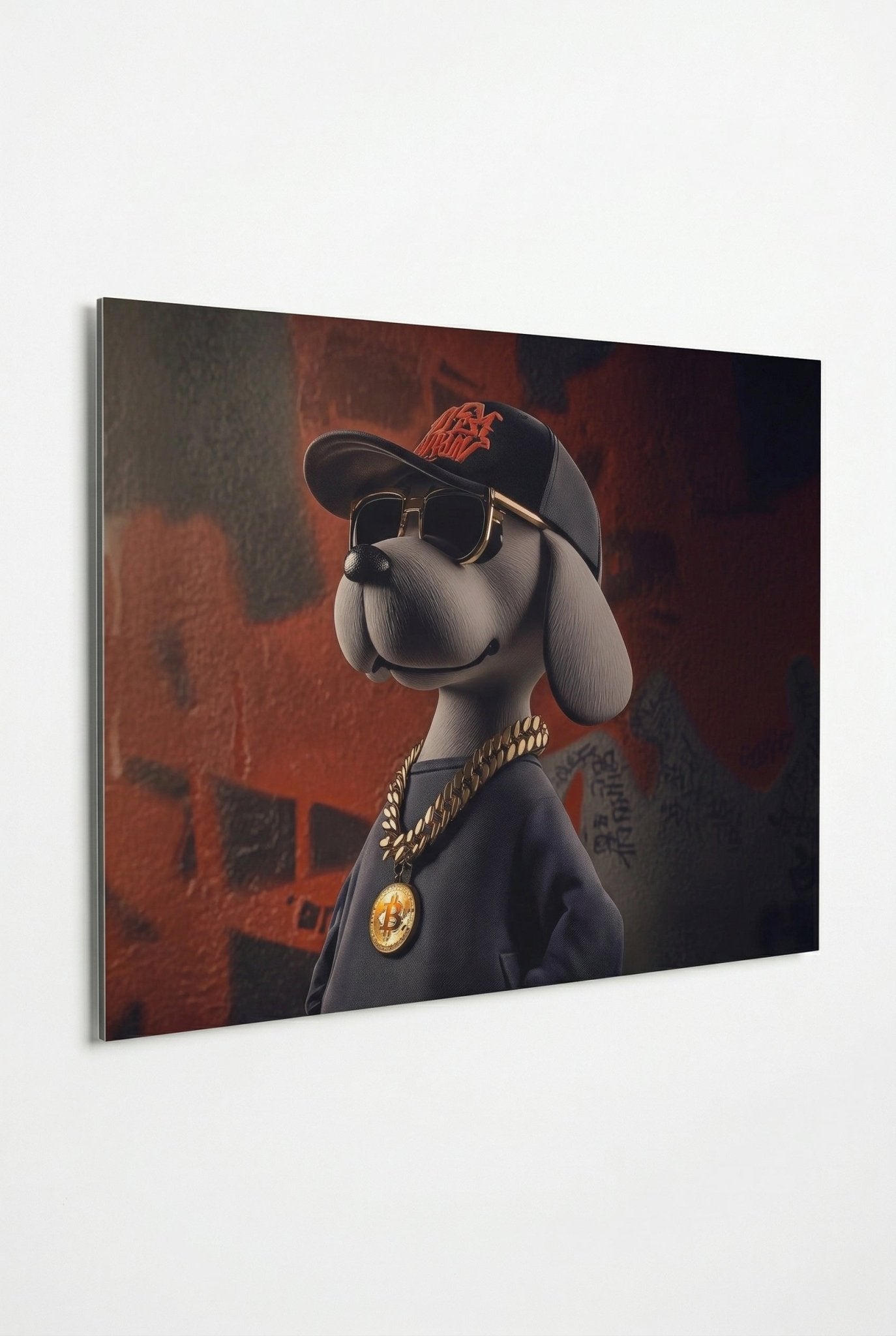 3D - Hund mit Cap & Goldkette – Hip - Hop Graffiti - Dein Wandbild