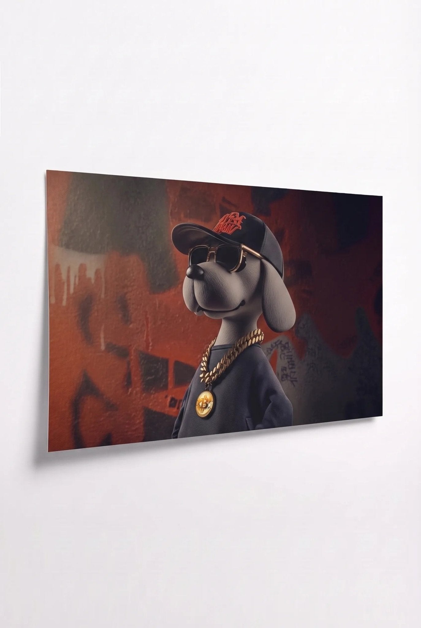 3D-Hund mit Cap & Goldkette – Hip-Hop Graffiti - Dein Wandbild