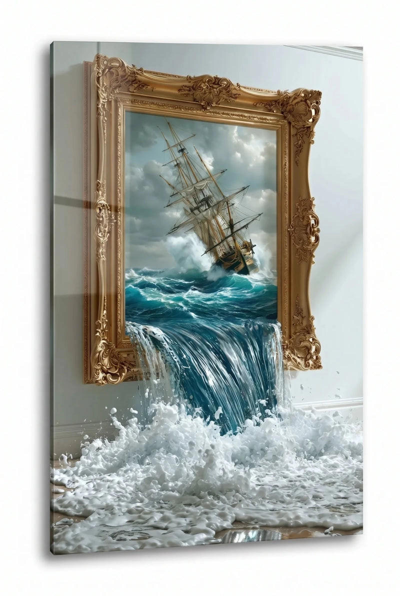 3D Illusion Segelschiff Gemälde Wasserflut Wandbild - Dein Wandbild