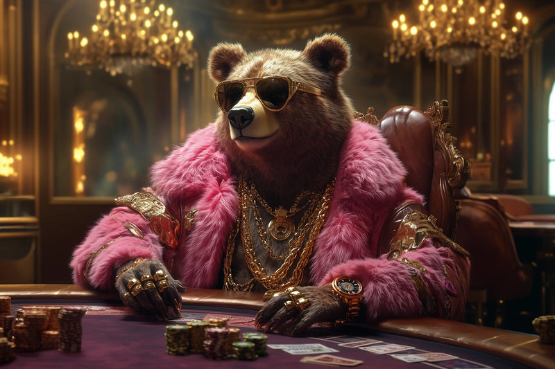 G Bear – Rosa Pelzmantel & Goldschmuck am Poker