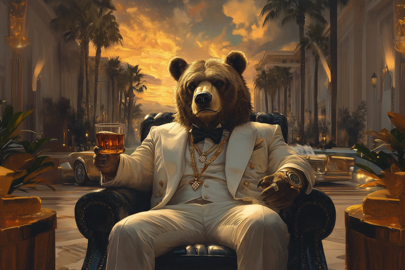 G Bear – Weißer Anzug am Pool bei Sonnenuntergang