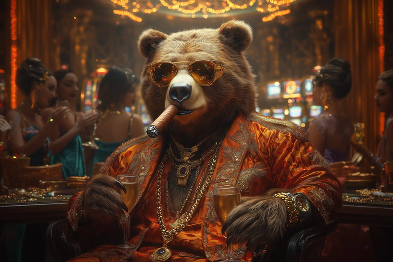 G Bear – Zigarre in oranger Jacke im Casino