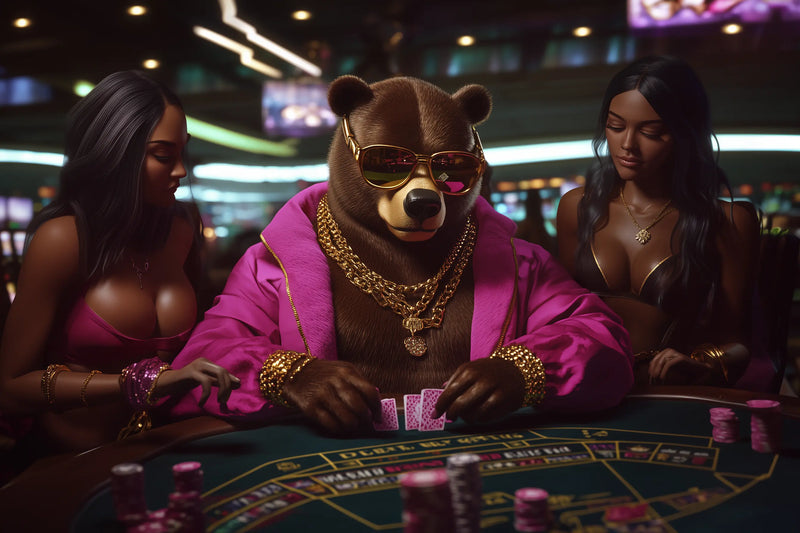G Bear – Magenta Anzug am Casino-Pokertisch