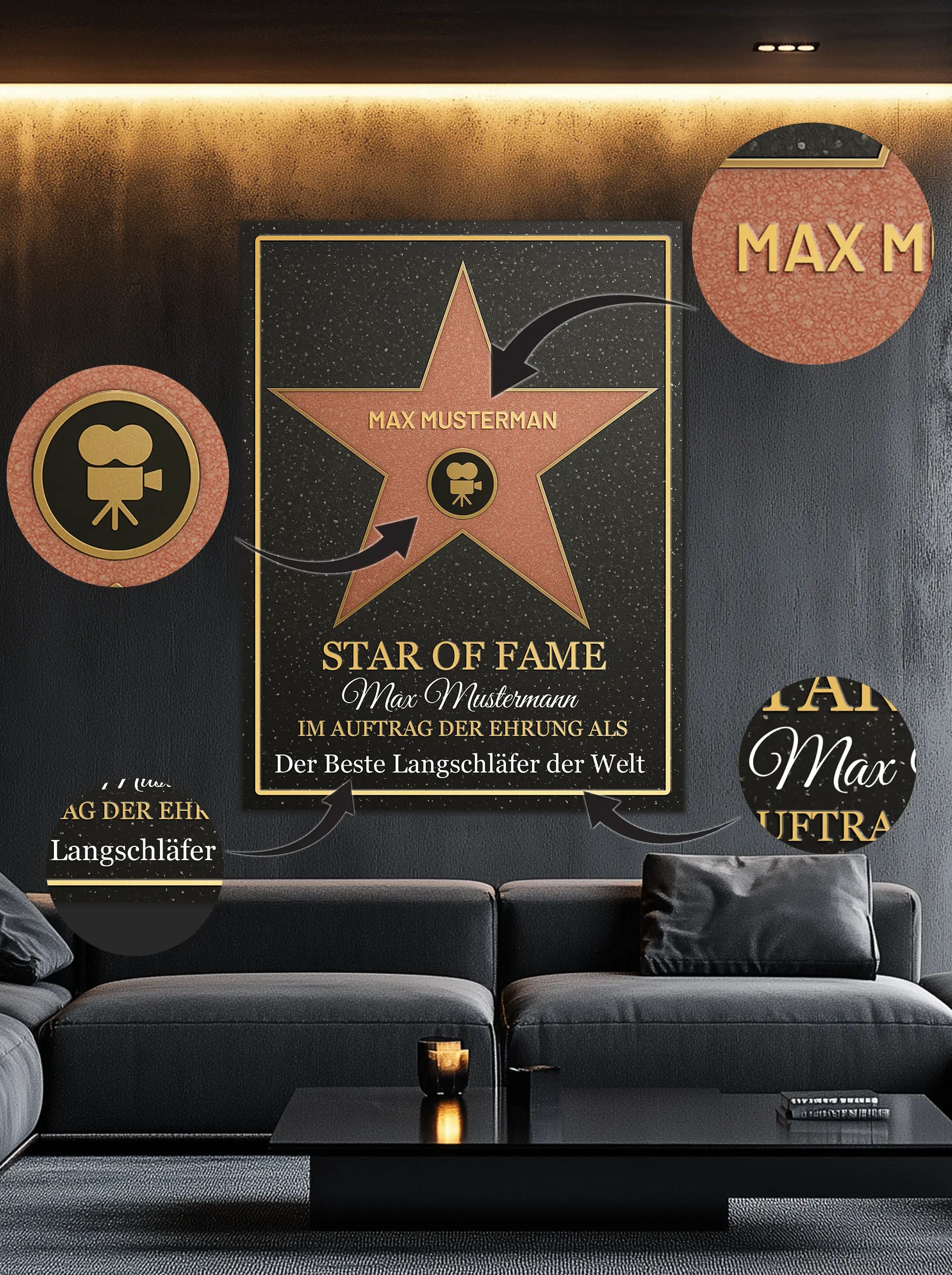 Dein eigener Walk of Fame Stern – mit passendem Icon & Namen personalisiertes Wandbild