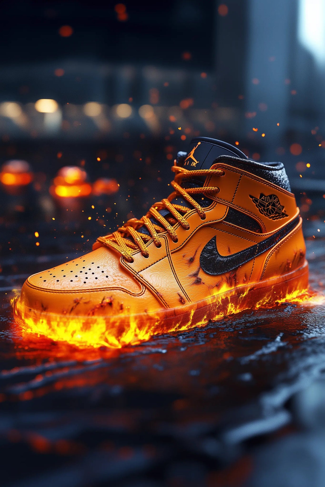Air Jordan 1 Mid – Das Flammeninferno | Dein Wandbild - Dein Wandbild