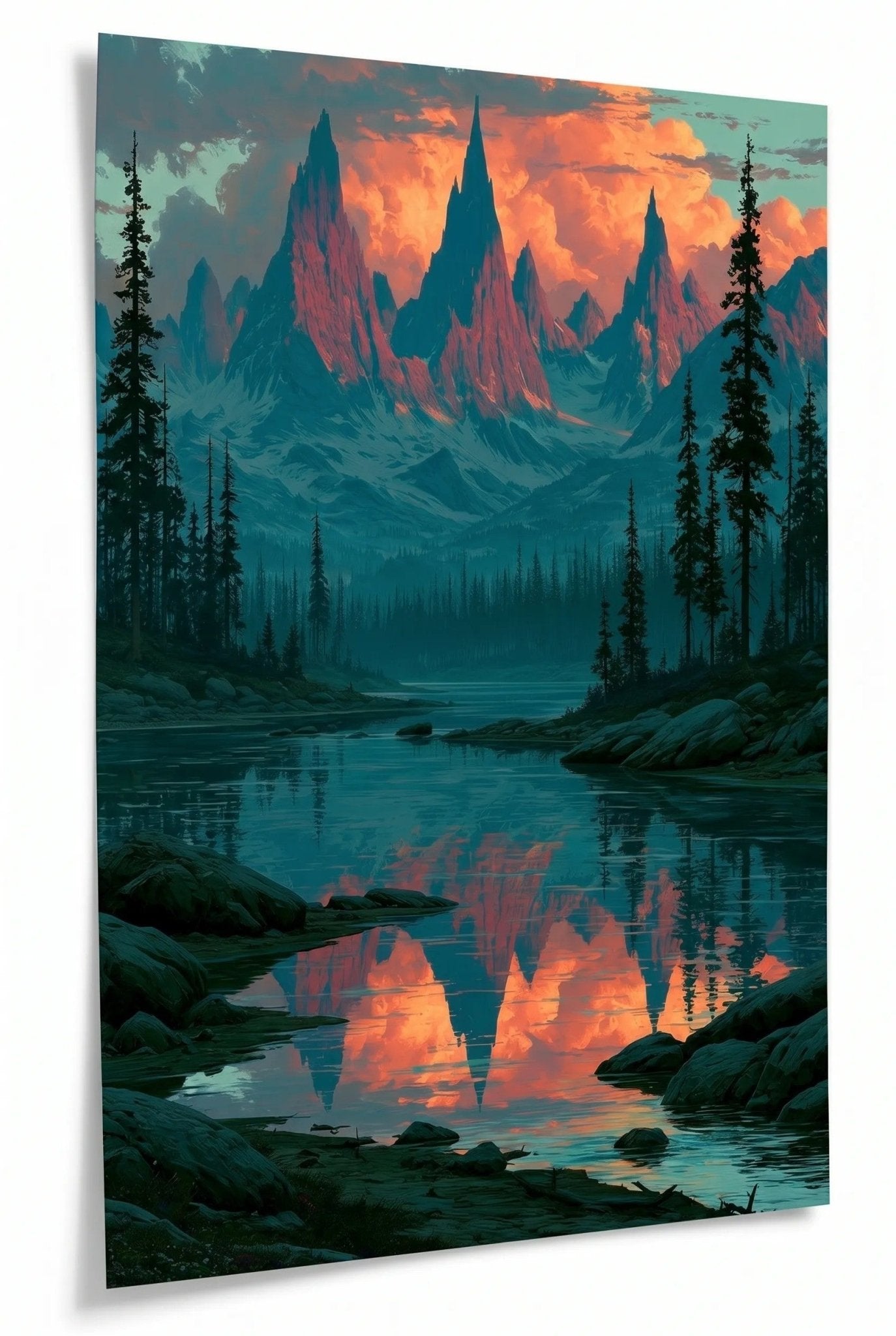 Alpen Gebirgssee Spiegelung Sonnenuntergang Illustration Wandbild - Dein Wandbild