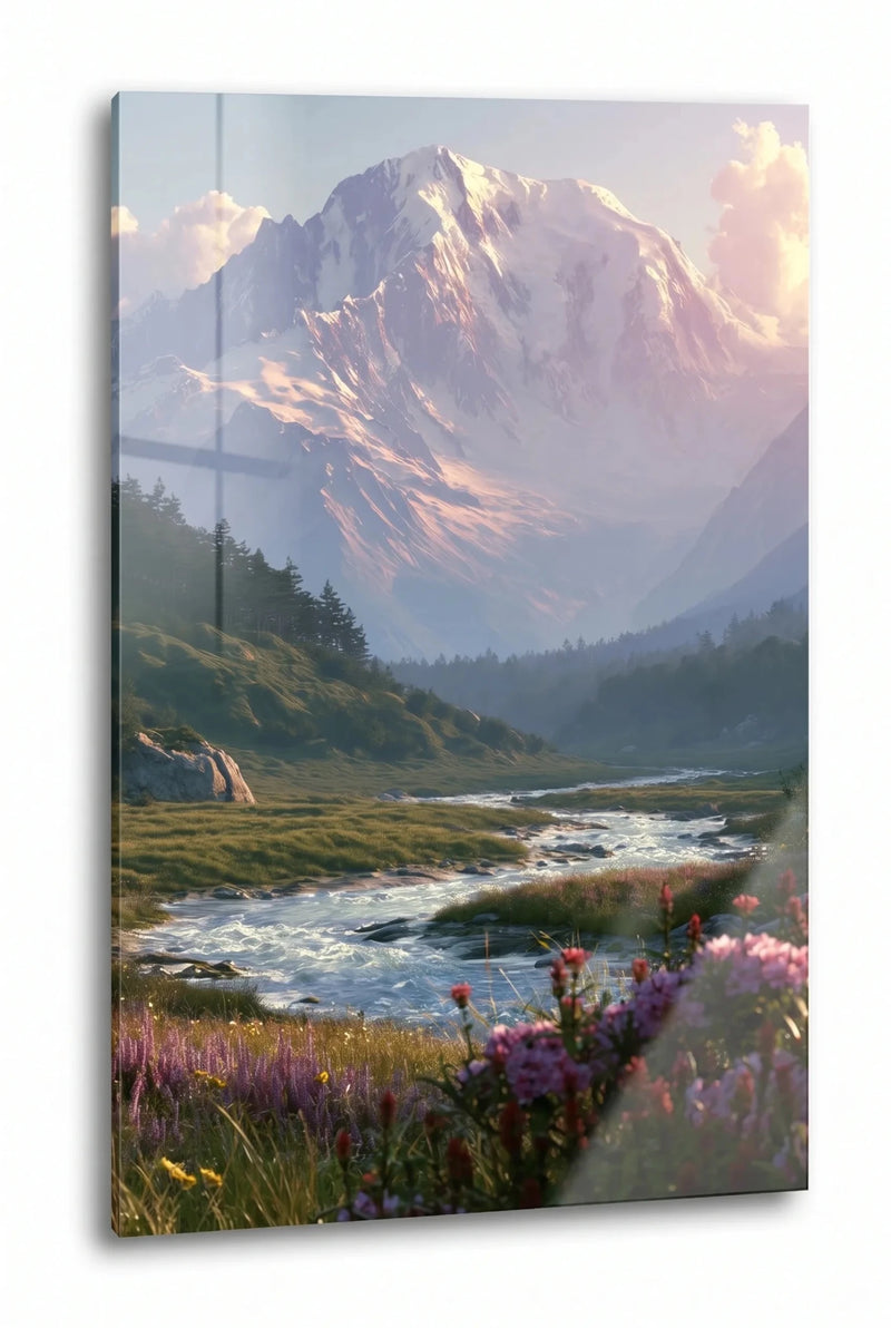 Alpental Fluss Wildblumen Schneeberg Wandbild - Dein Wandbild