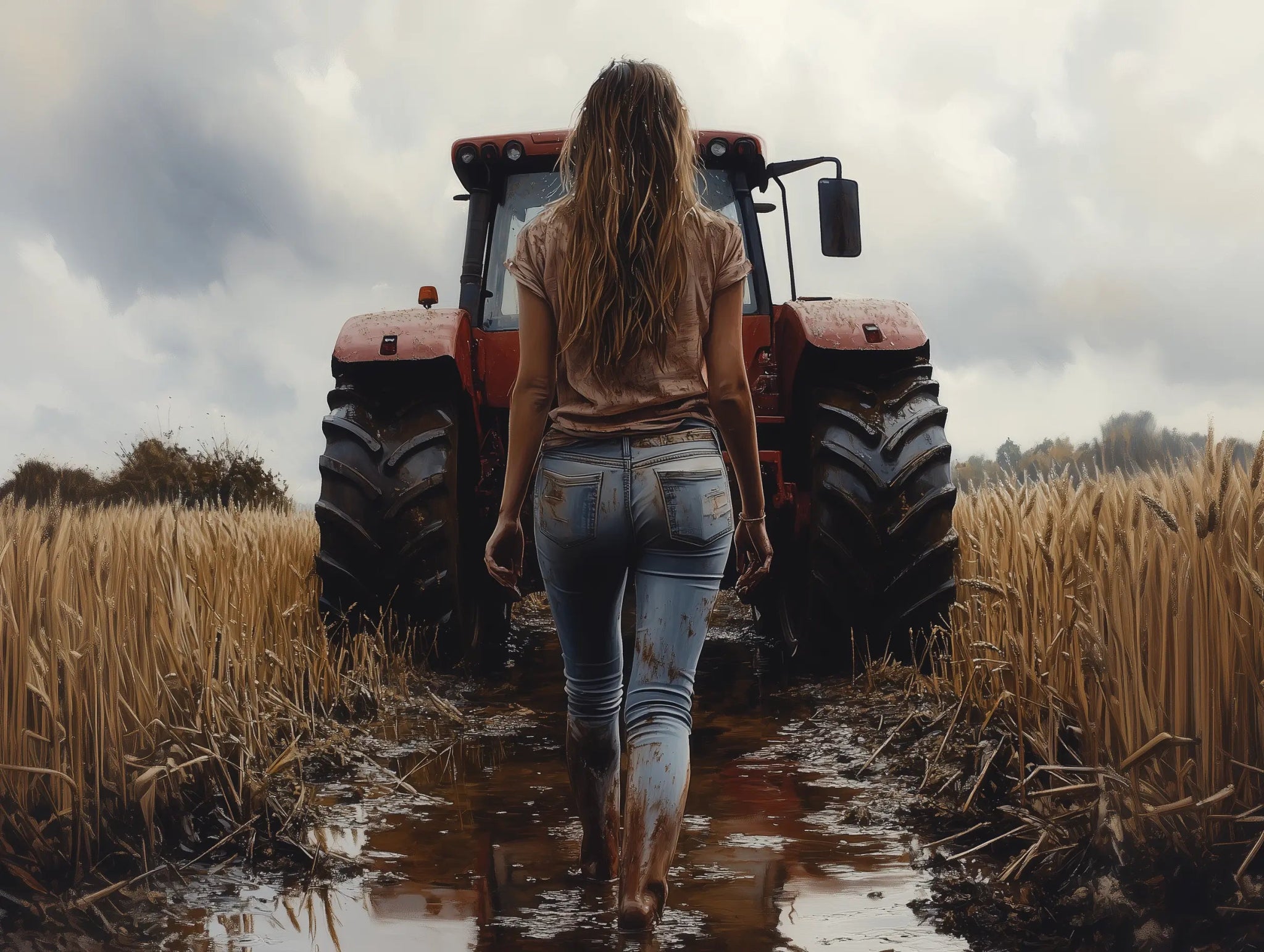 Barfuß durchs Feld – Traktor & Freiheit im Matsch - Dein Wandbild