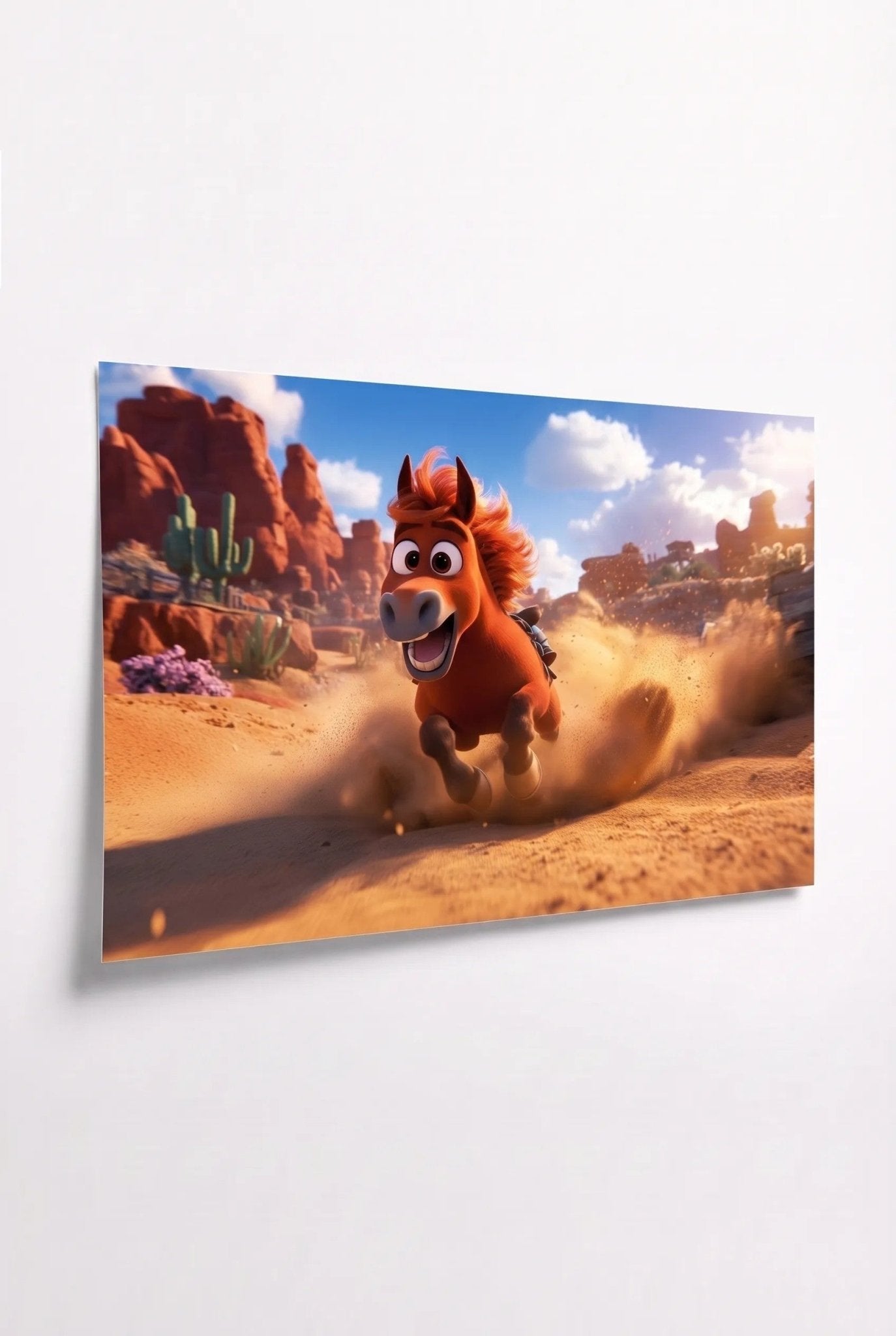 Cartoon-Pferd galoppiert durch Wüste – 3D Western - Dein Wandbild