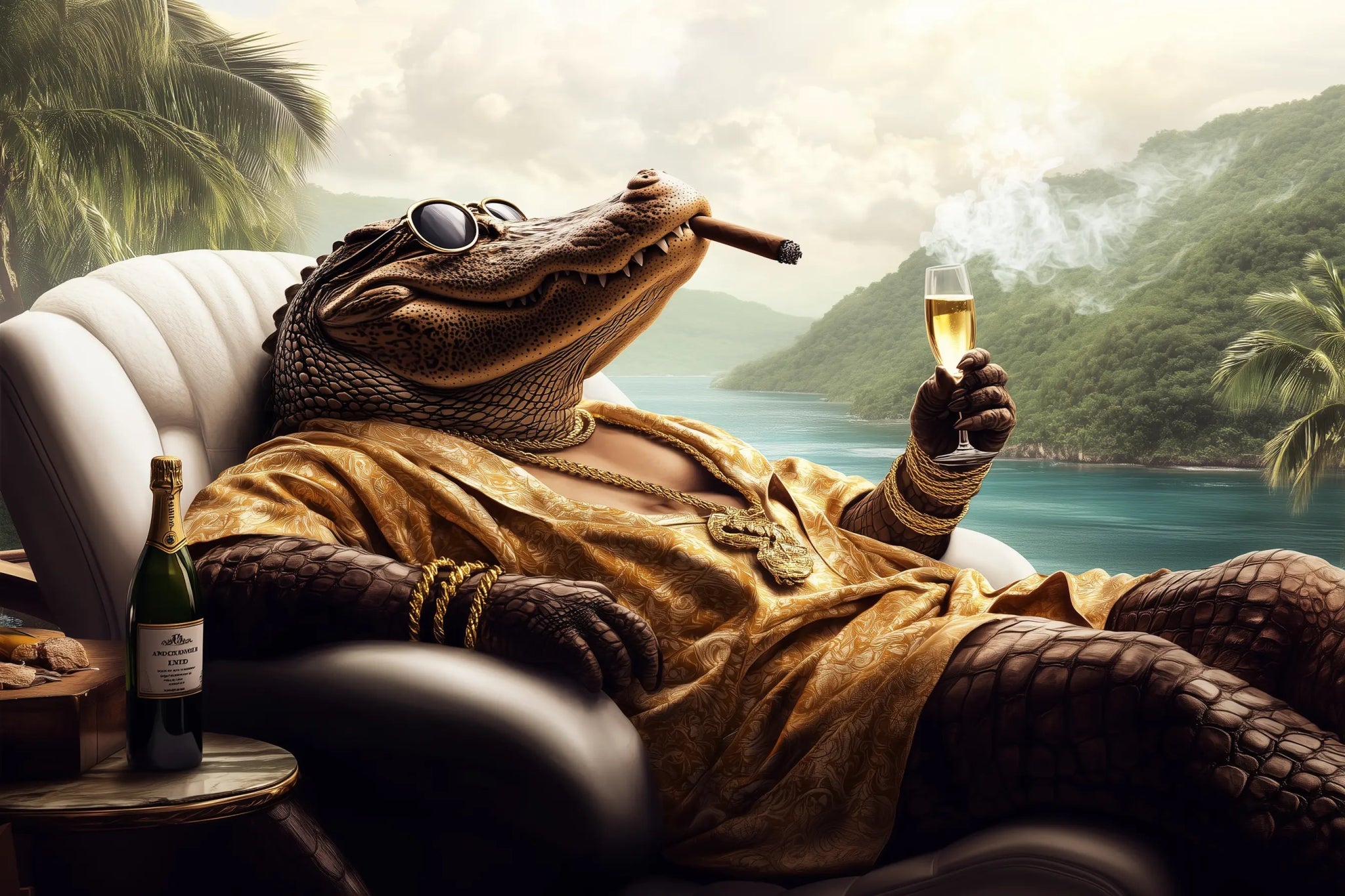 Champagner & Zigarren: Der unangefochtene König der Tropen | Premium Wandbild - Dein Wandbild