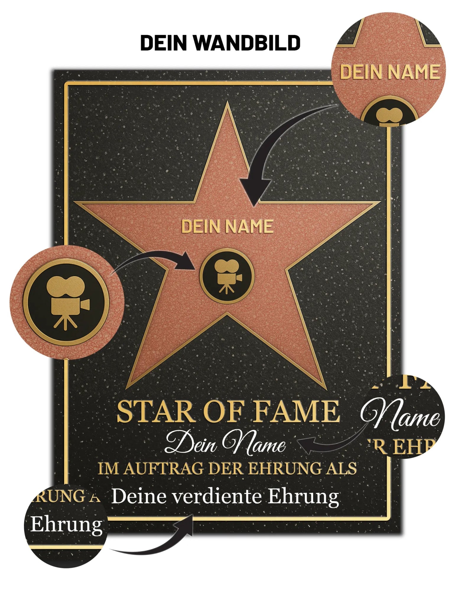 Dein eigener Walk of Fame Stern – mit passendem Icon & Namen personalisiertes Wandbild - Dein Wandbild