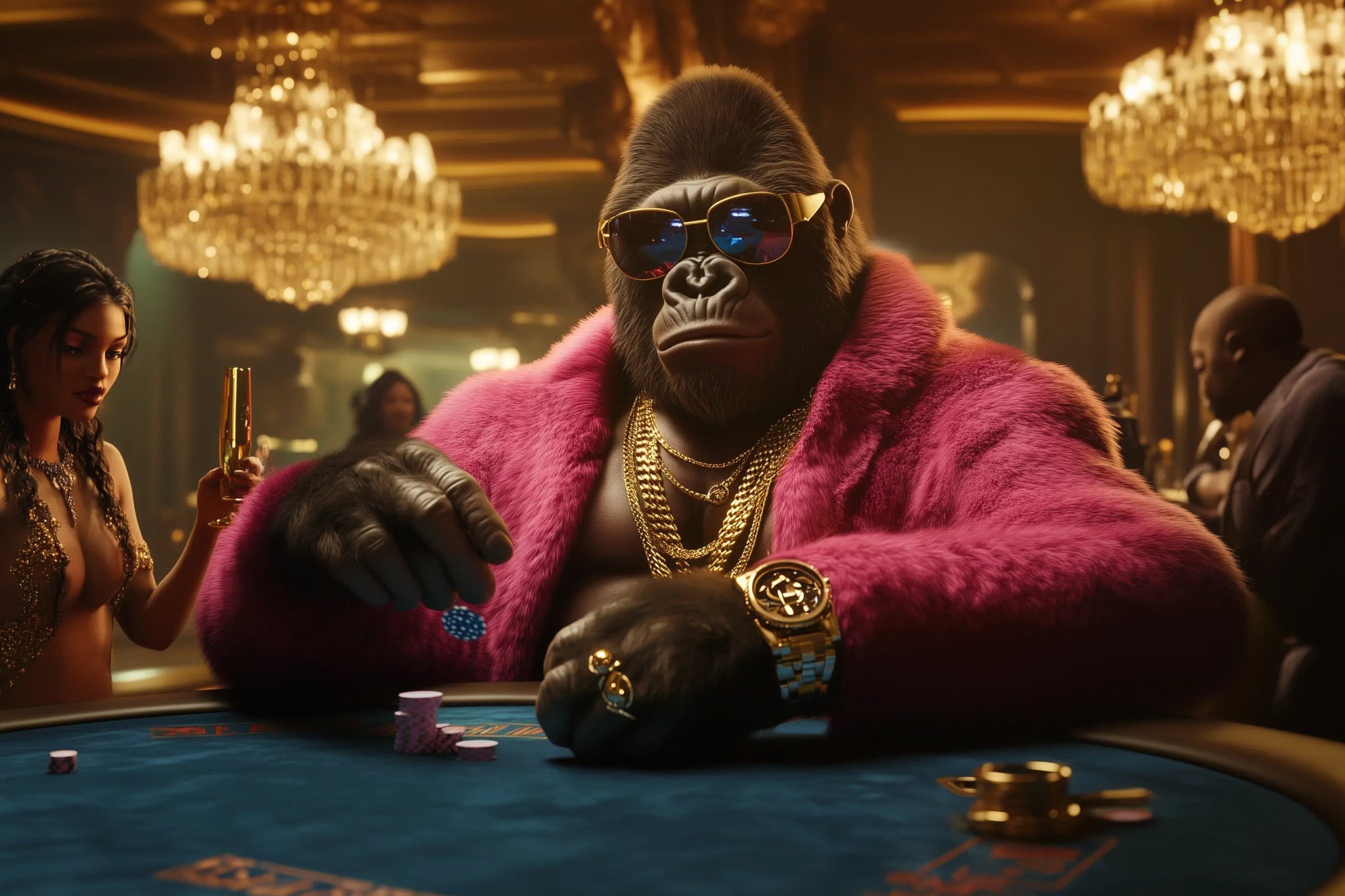 Der Gorilla des Glücks – Reichtum, Risiko und royale Dominanz | Premium Wandbild - Dein Wandbild
