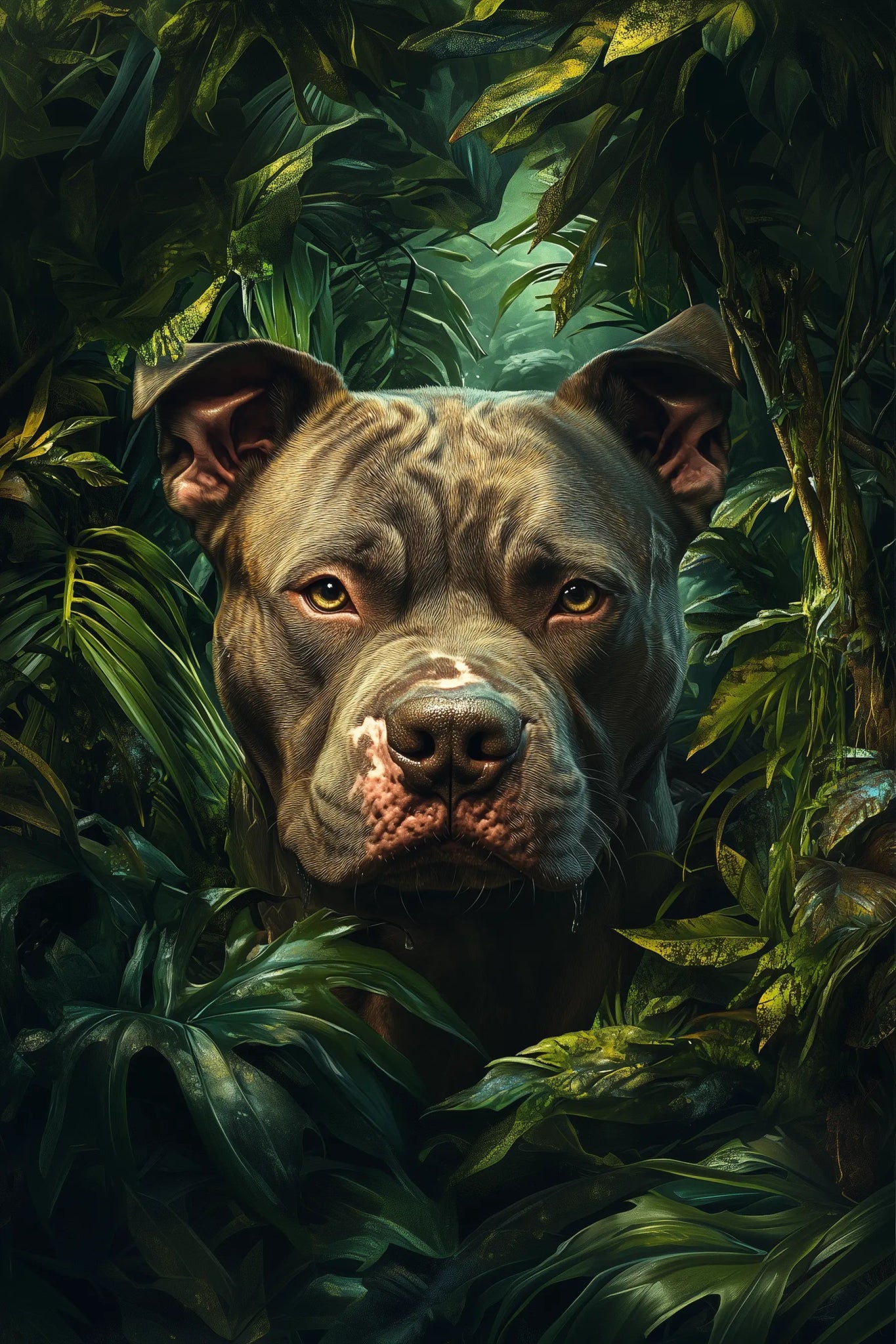 Der Hüter des Dschungels – Pitbull in wilder Natur | Dein Wandbild - Dein Wandbild