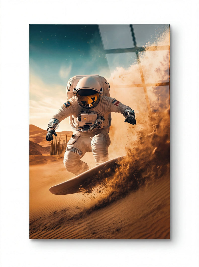 Der intergalaktische Sandboarder – Kunstdruck mit Astronaut & Dünen - Action | Dein Wandbild - Dein Wandbild