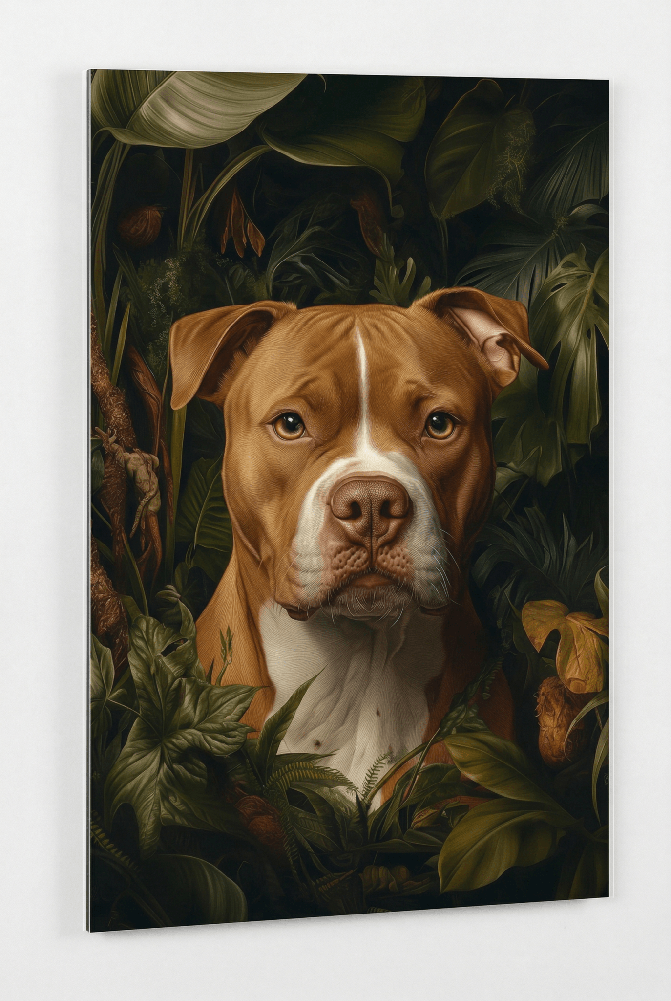 Die Seele des Dschungels – Pitbull inmitten tropischer Tiefe | Dein Wandbild - Dein Wandbild