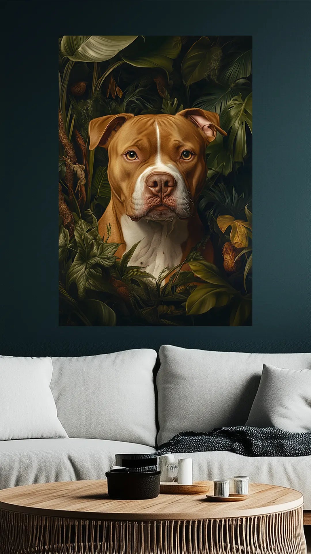 Die Seele des Dschungels – Pitbull inmitten tropischer Tiefe | Dein Wandbild - Dein Wandbild