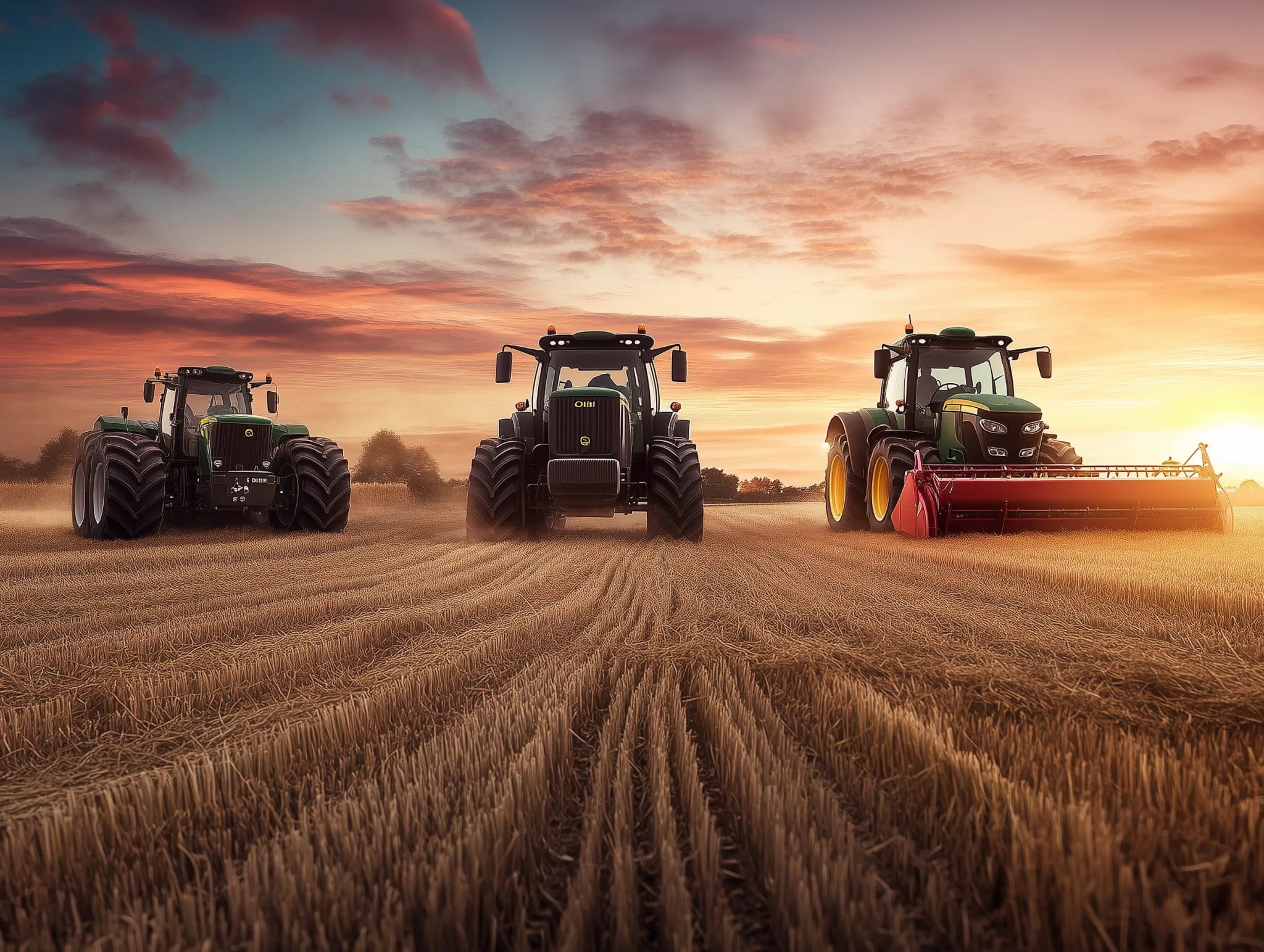 Dreifache Power – Traktor - Trio im Morgengrauen - Dein Wandbild