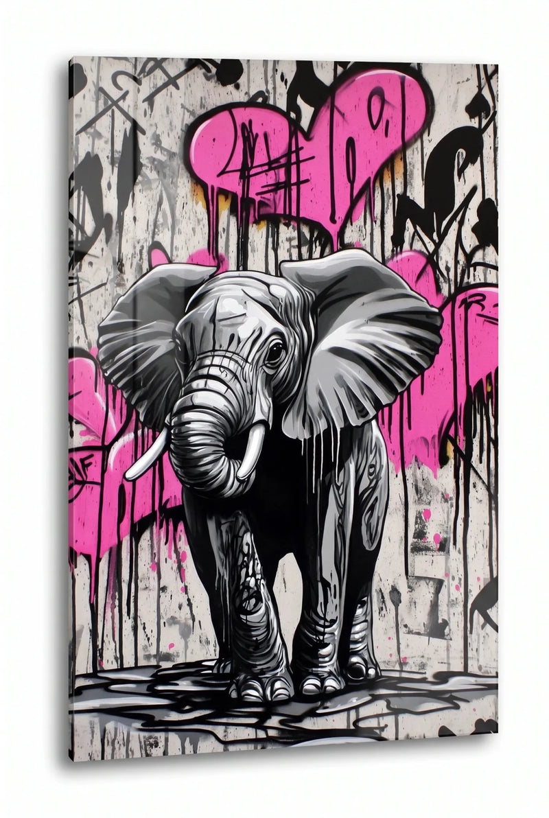 Elefant Graffiti Streetart Pink Herzen Wandbild - Dein Wandbild
