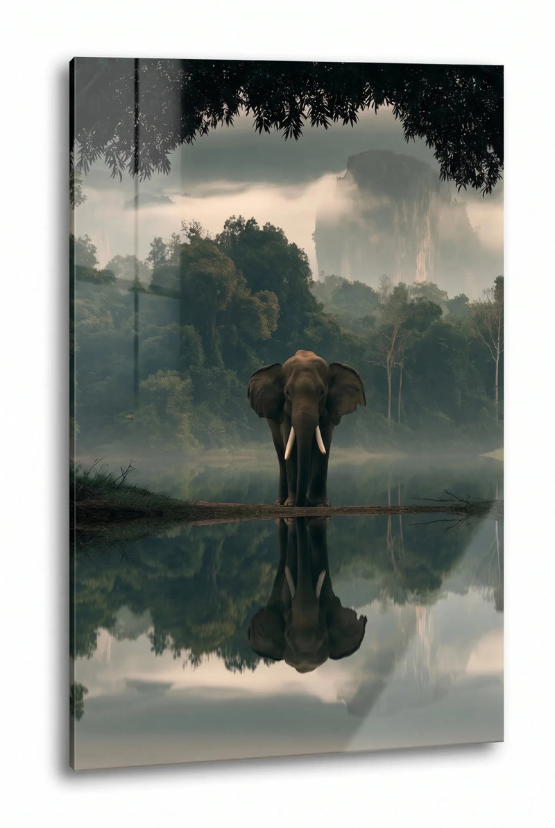 Elefant Spiegelung Dschungelsee Wandbild - Dein Wandbild