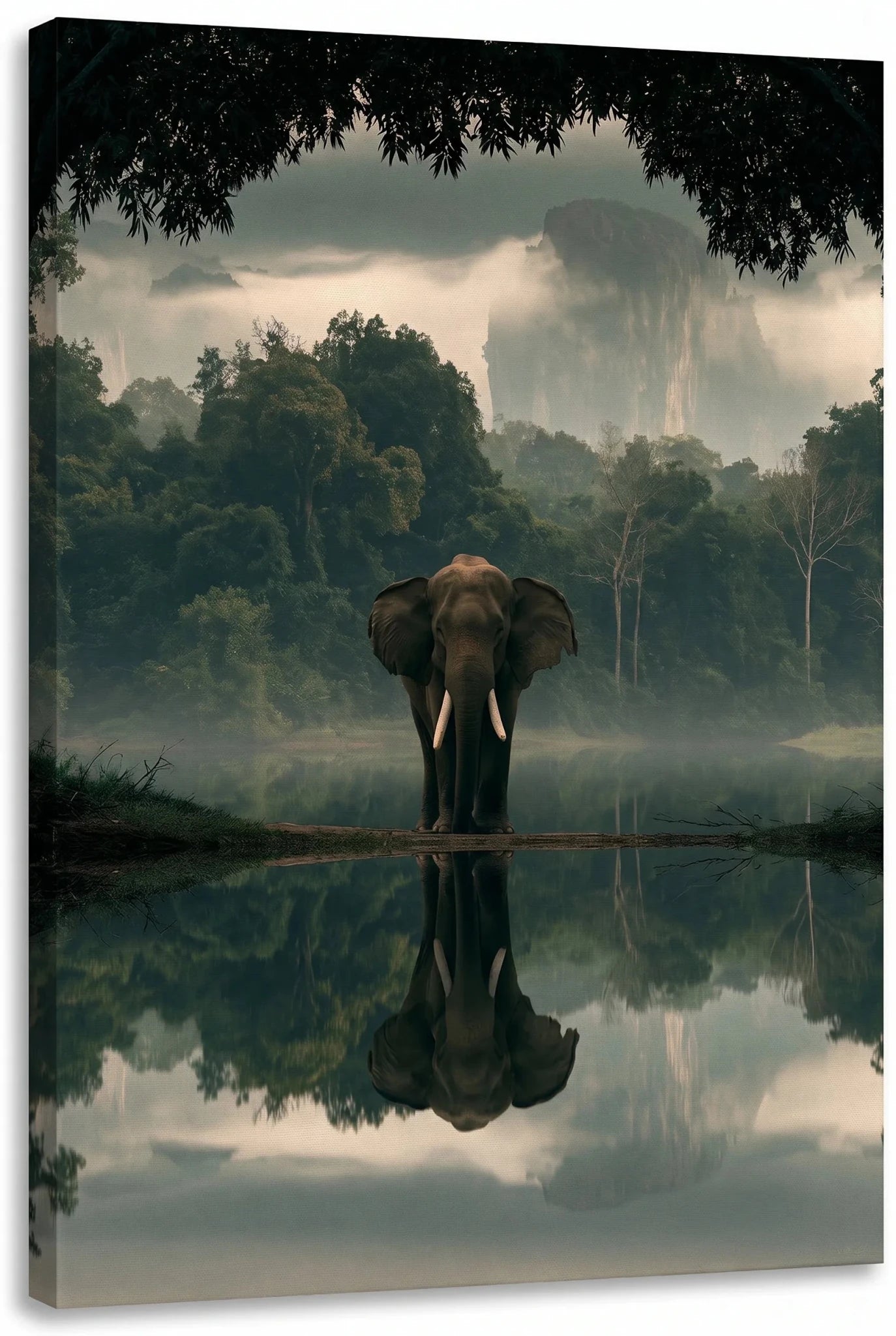 Elefant Spiegelung Dschungelsee Wandbild - Dein Wandbild