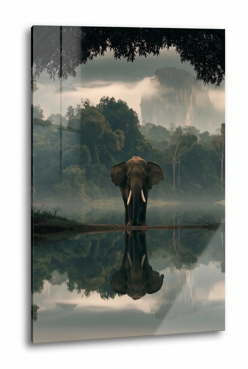 Elefant Spiegelung Dschungelsee Wandbild - Dein Wandbild