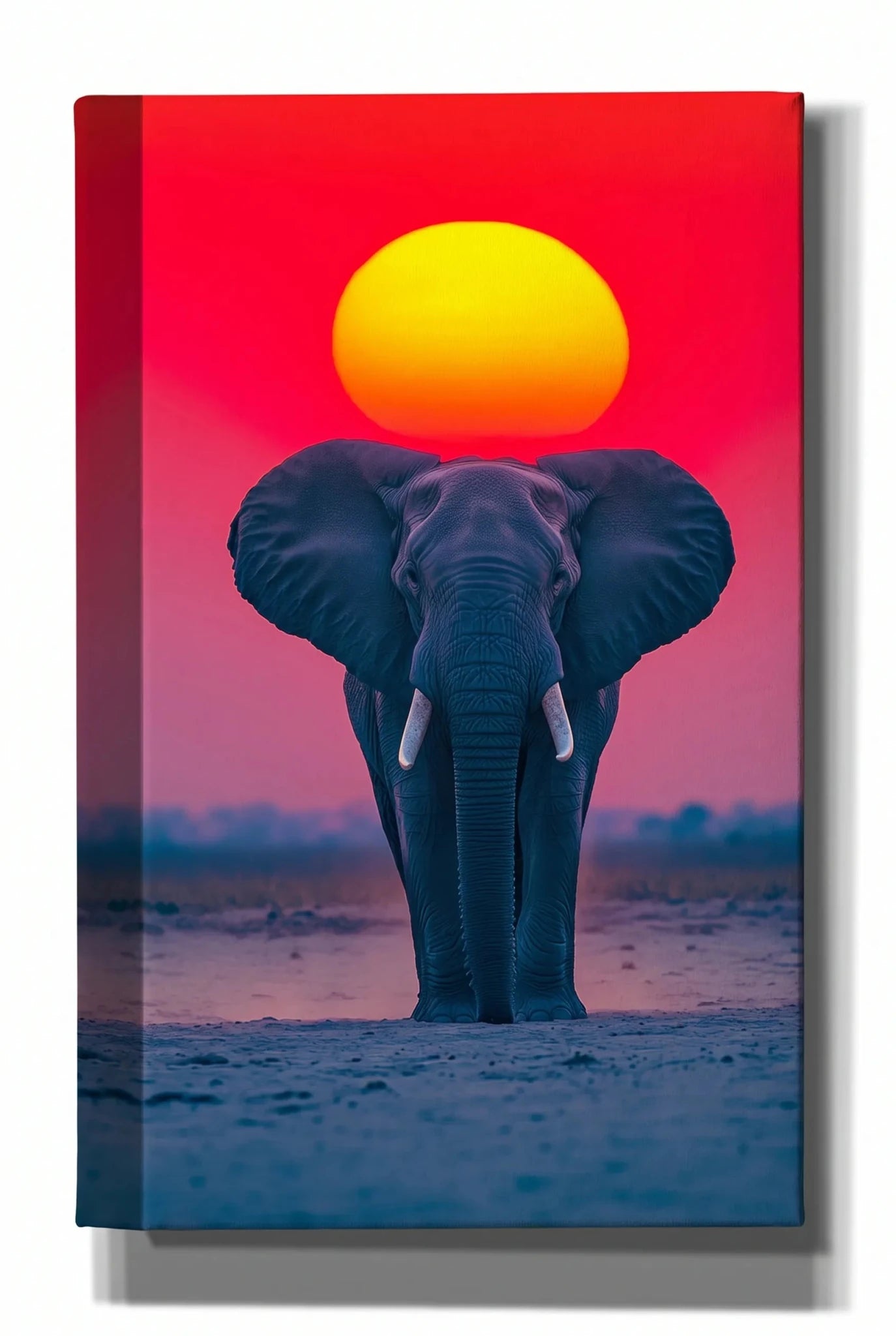 Elefant vor Roter Sonne Fine Art Wandbild - Dein Wandbild