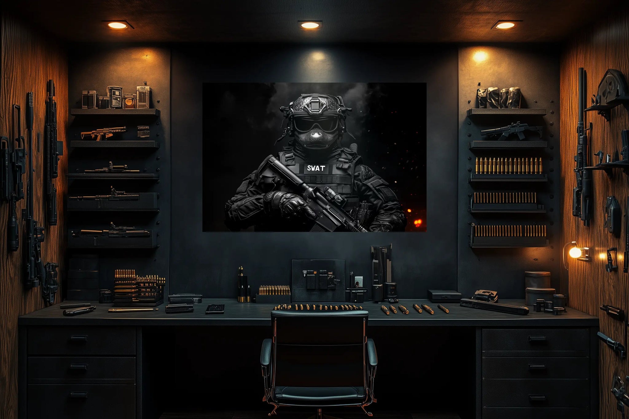 Elite - Krieger: Taktische Präzision in Schwarz | Premium Wandbild - Dein Wandbild