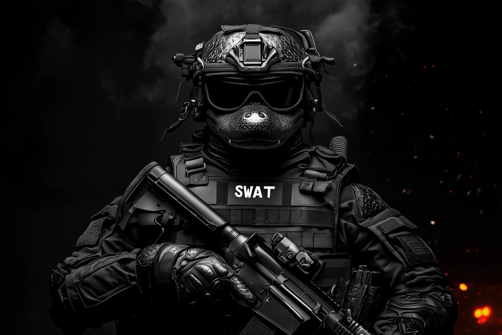 Elite - Krieger: Taktische Präzision in Schwarz | Premium Wandbild - Dein Wandbild