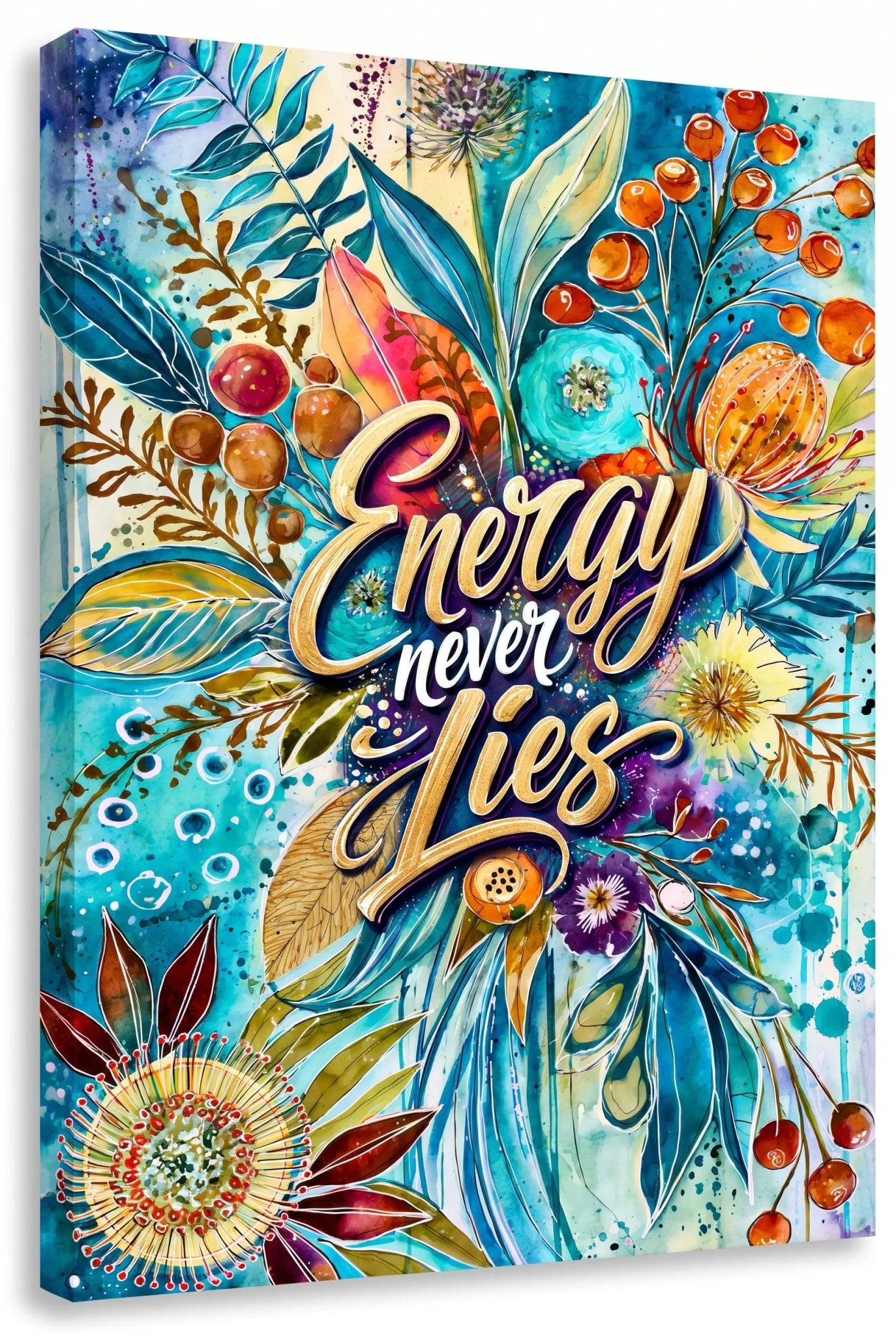 Energy Never Lies Aquarell Blumen Typografie Wandbild - Dein Wandbild