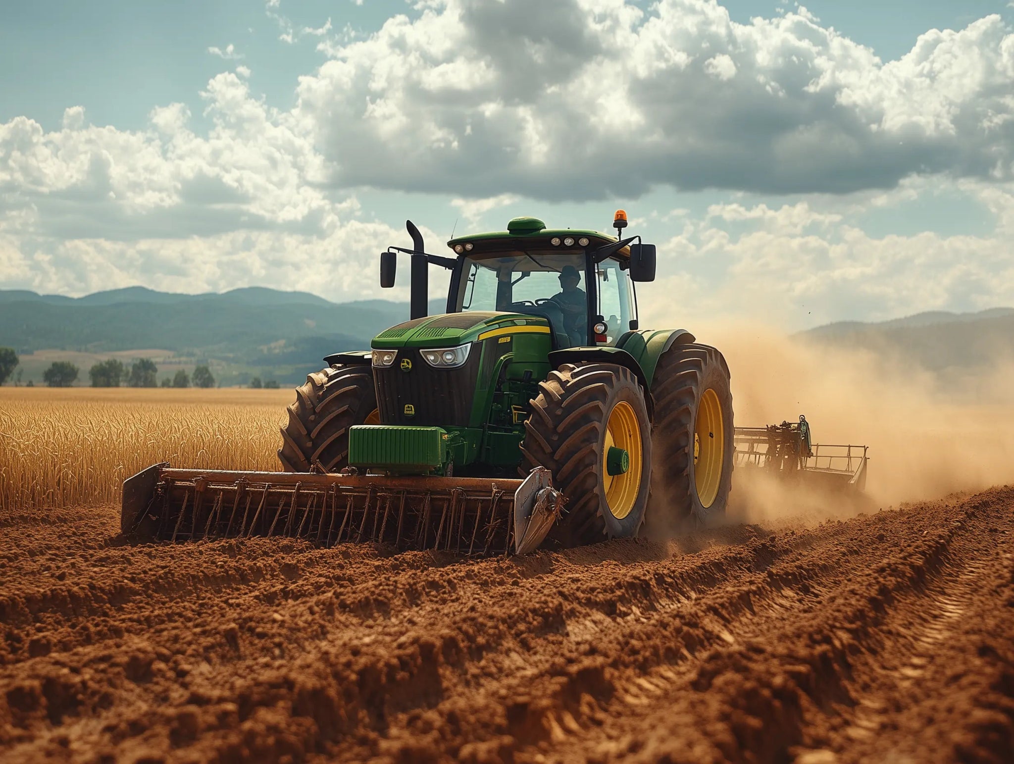 Erdkraft – John Deere beim Pflügen - Dein Wandbild