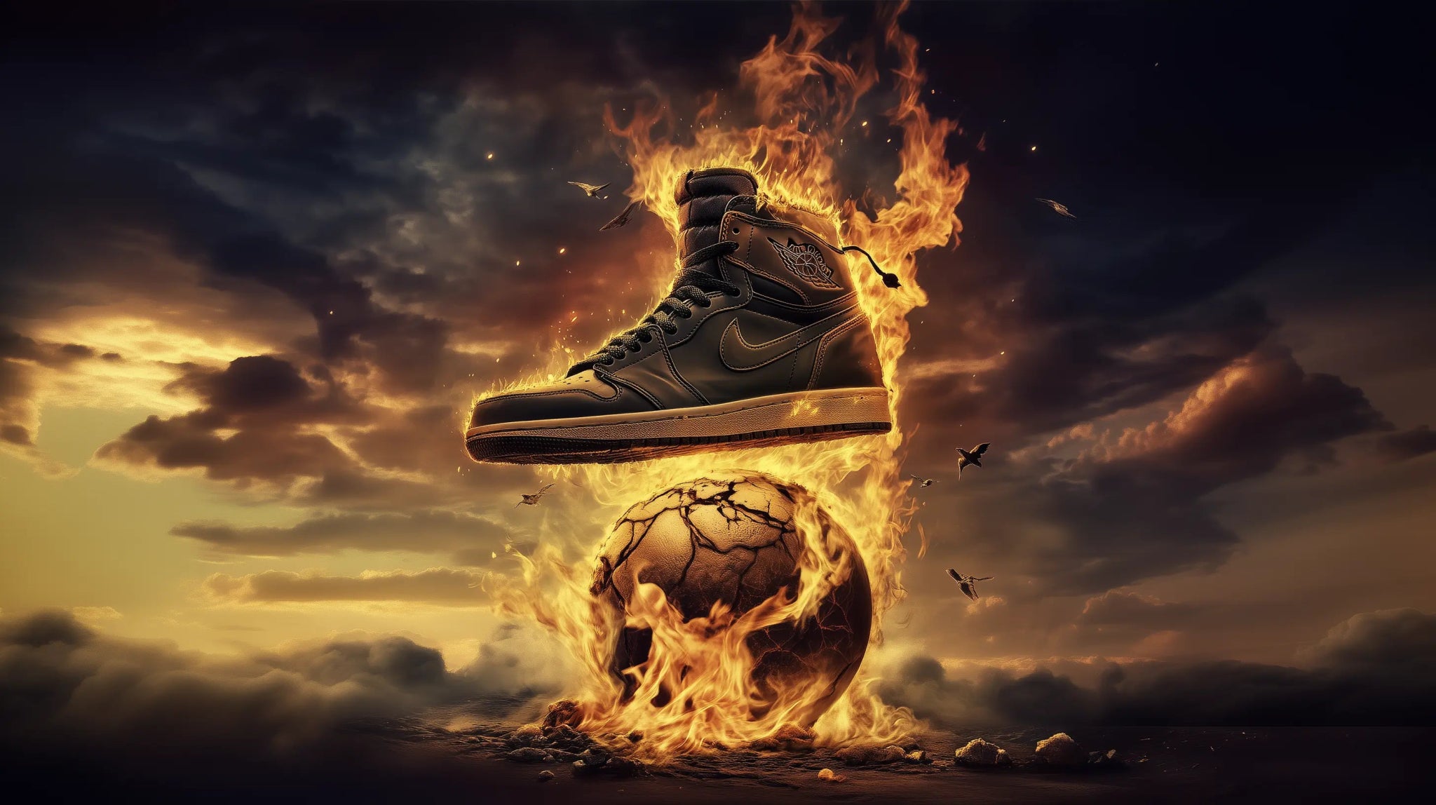Eternal Flame – Legendärer Sneaker im Feuerstil als ausdrucksstarker Kunstdruck | Dein Wandbild - Dein Wandbild