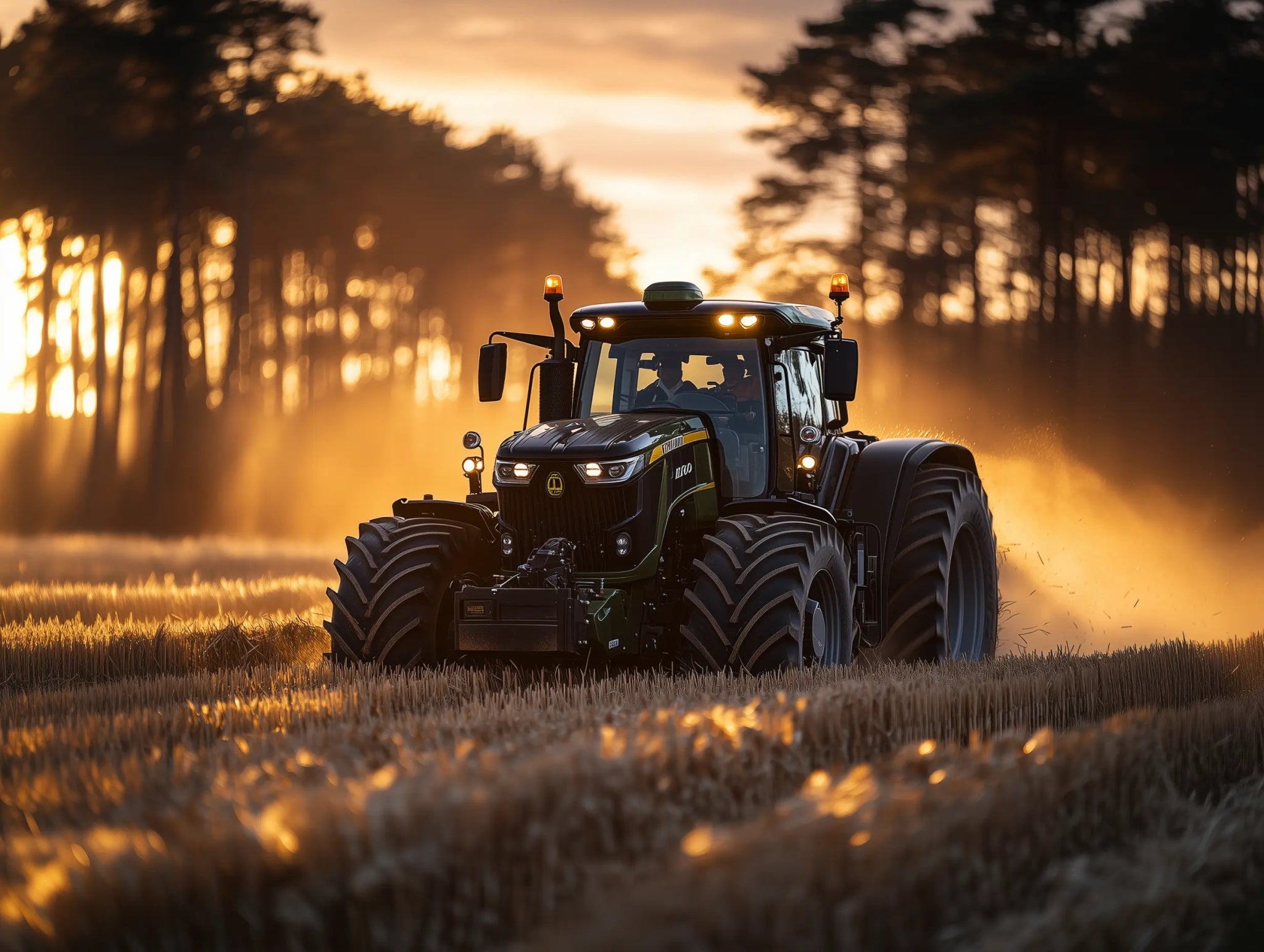 Fendt Sunset – Schwarzer Gigant im Erntefeuer - Dein Wandbild