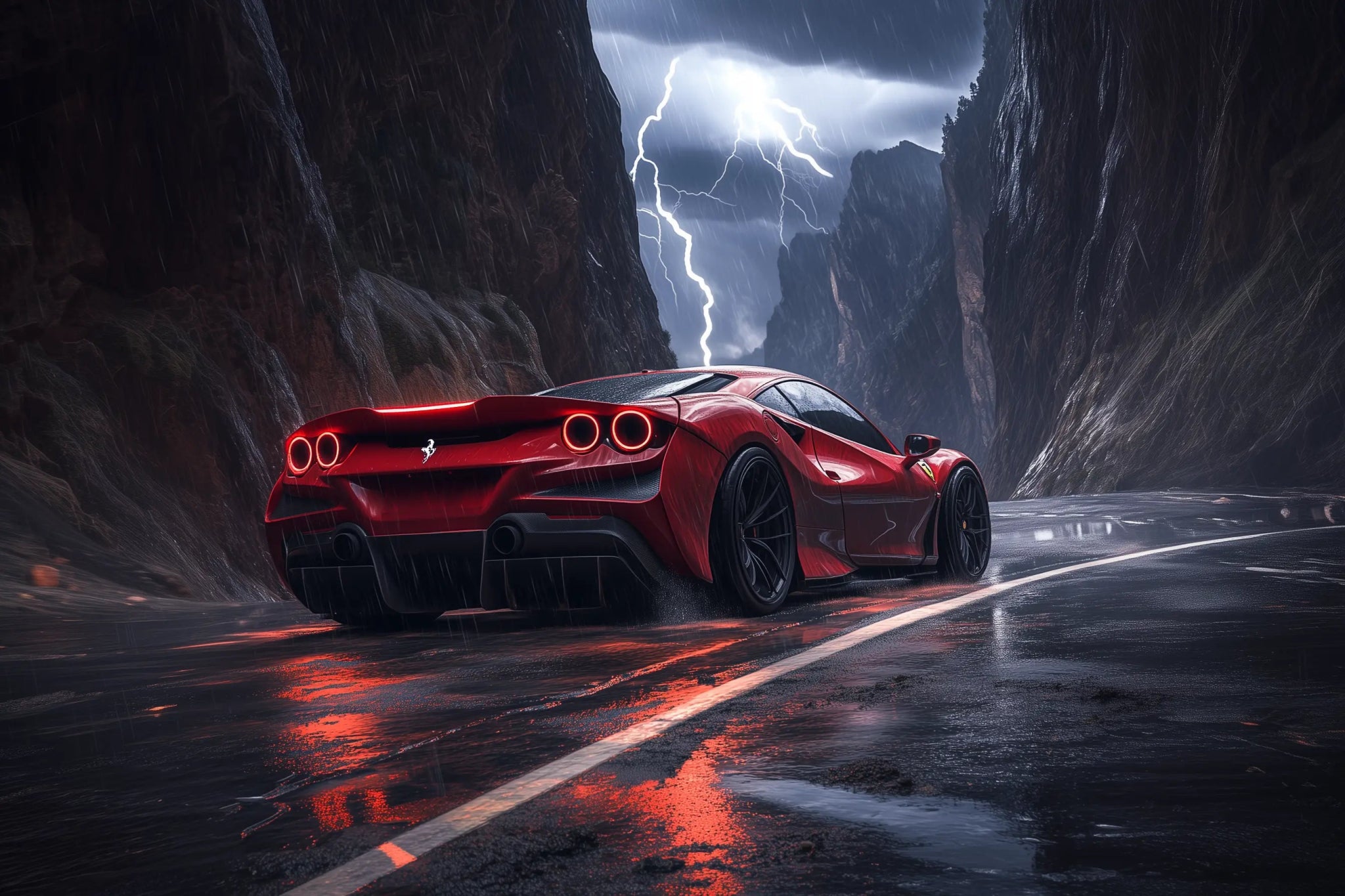 Ferrari F8 N - Largo – Die rote Bestie im Gewittersturm | Dein Wandbild - Dein Wandbild