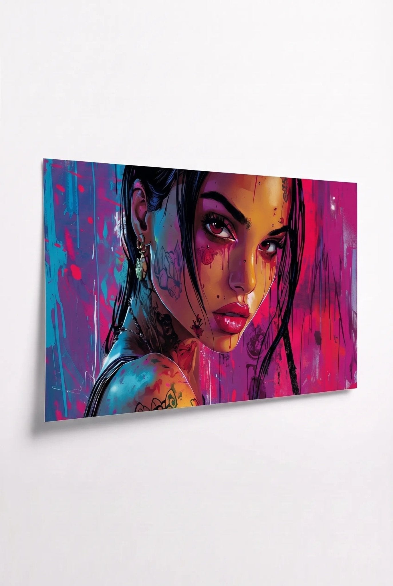 Frau in Neon Pop Art – Pink & Türkis Portrait - Dein Wandbild
