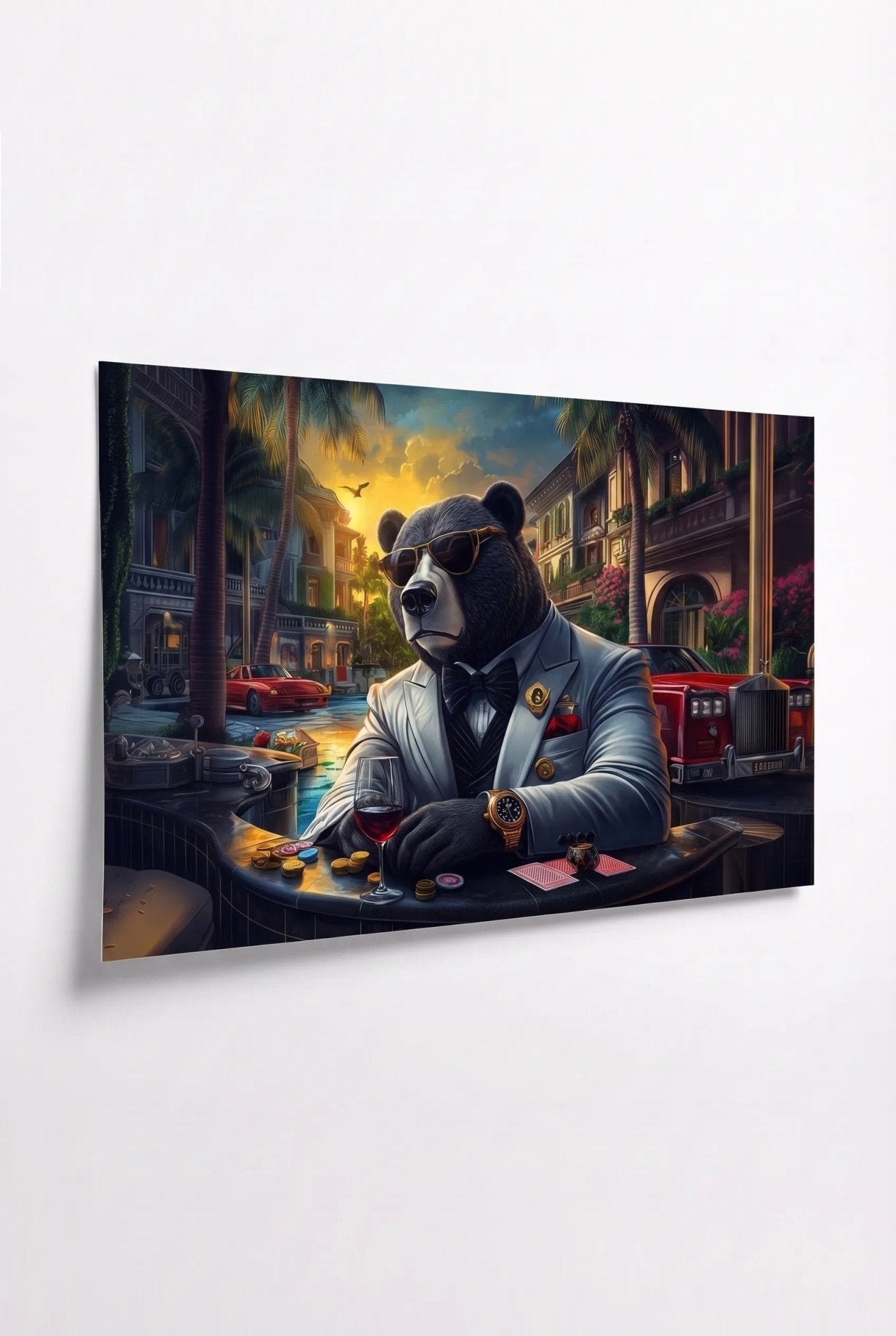 G Bear – Poker am Pool mit Rolls Royce - Dein Wandbild