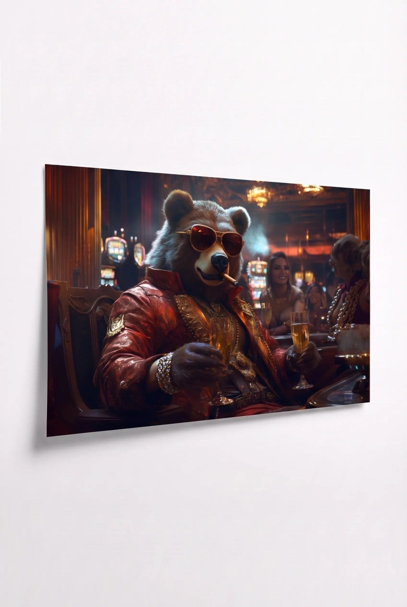 G Bear – Rote Lederjacke mit Zigarre im Casino - Dein Wandbild