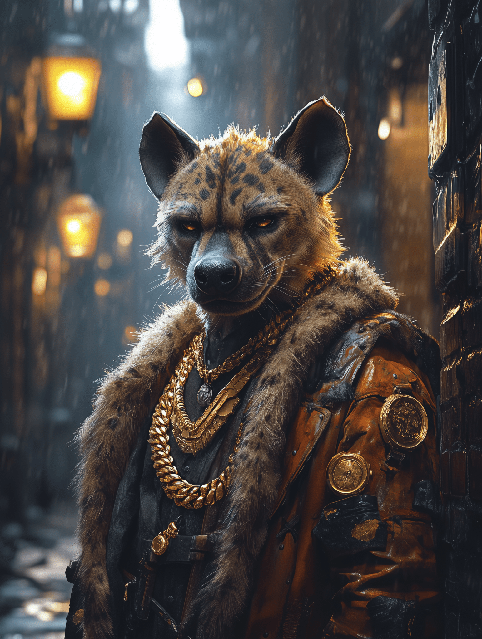 G Hyena – Urbaner Machtblick im Gold & Street - Luxus Look - Dein Wandbild