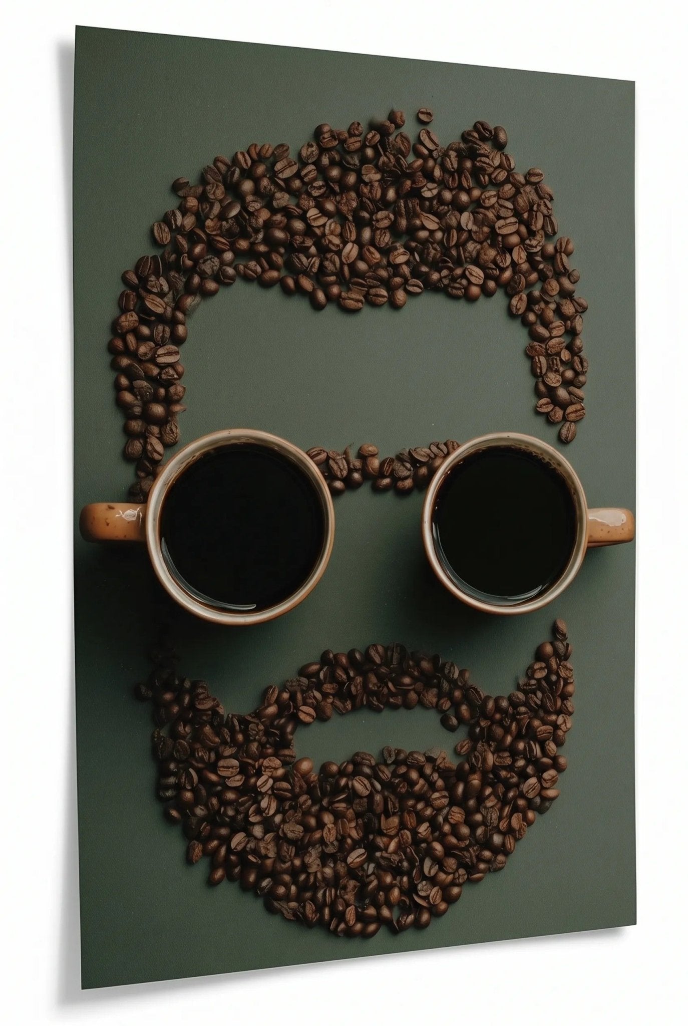 Gesicht aus Kaffeebohnen & Tassen – Barista Art - Dein Wandbild