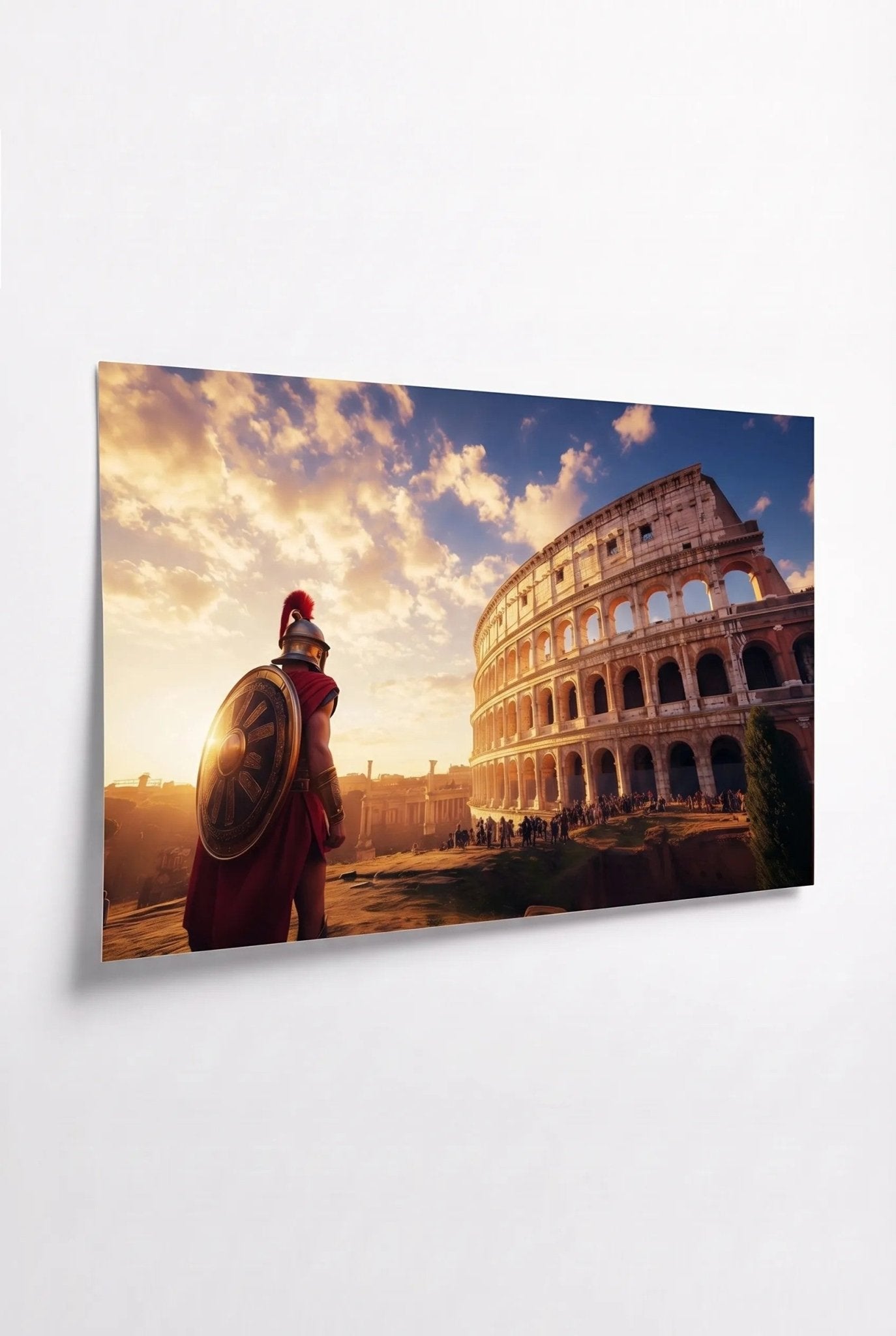 Gladiator vor dem Kolosseum bei Sonnenuntergang - Dein Wandbild