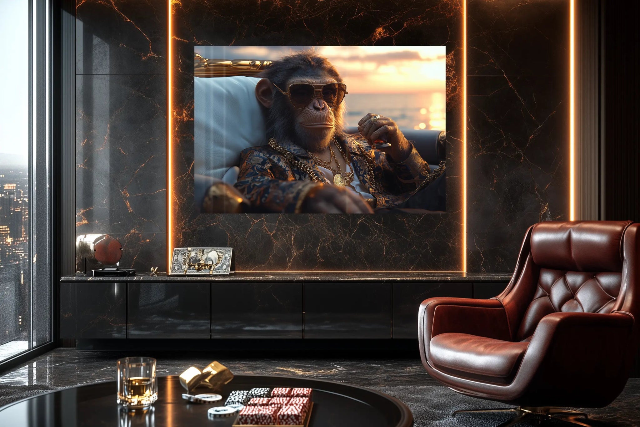 Golden Hour Game: Der junge G Ape in Feierlaune | Premium Wandbild - Dein Wandbild