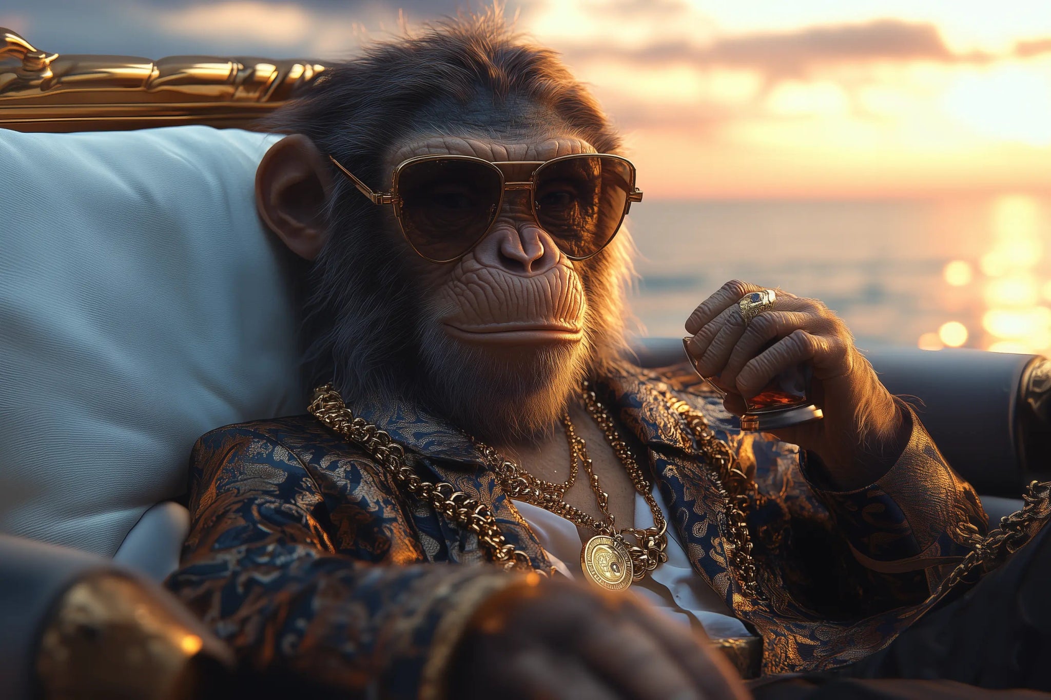 Golden Hour Game: Der junge G Ape in Feierlaune | Premium Wandbild - Dein Wandbild