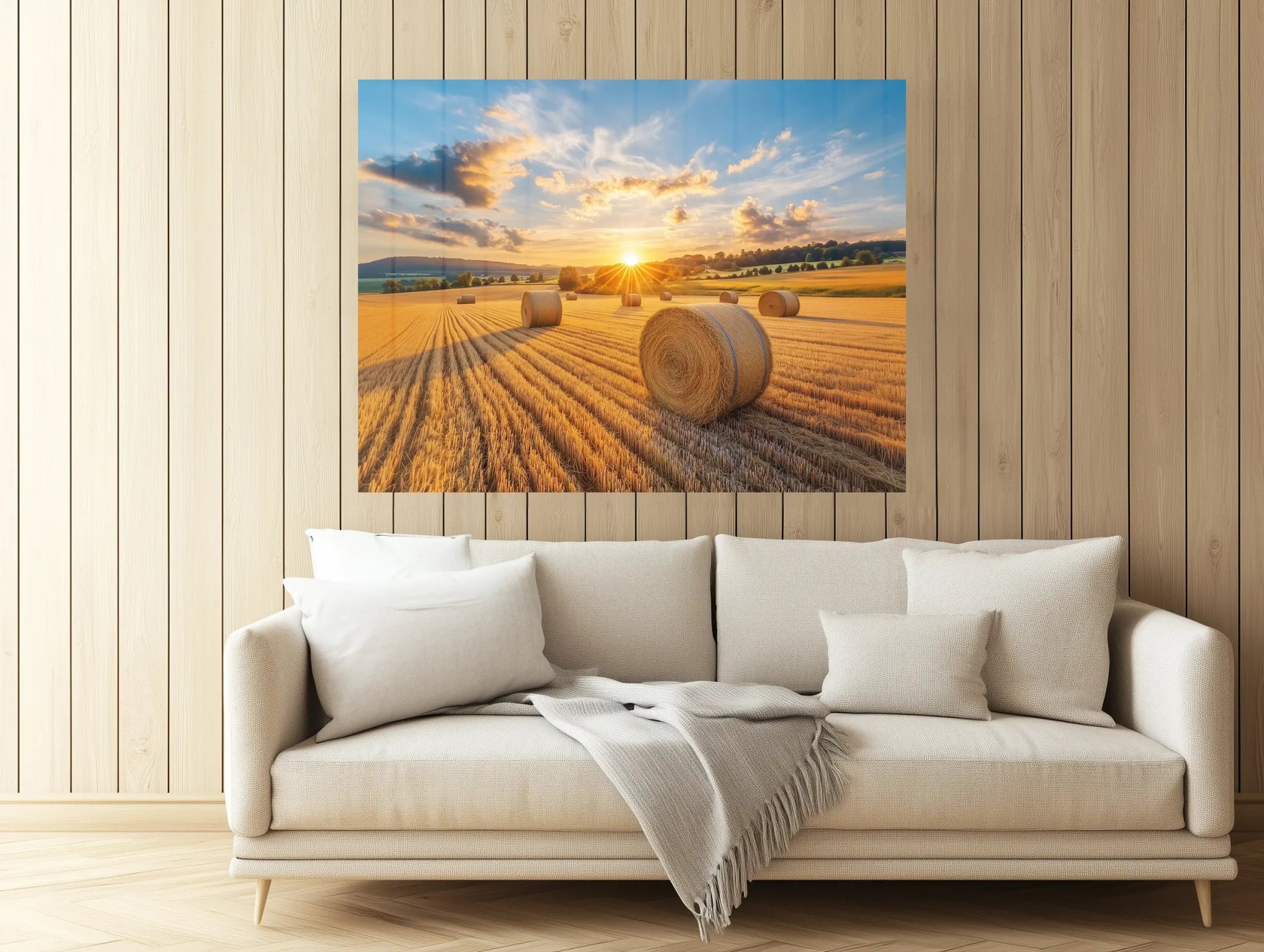 Goldene Ernte – Heuballen in der Abendsonne - Dein Wandbild