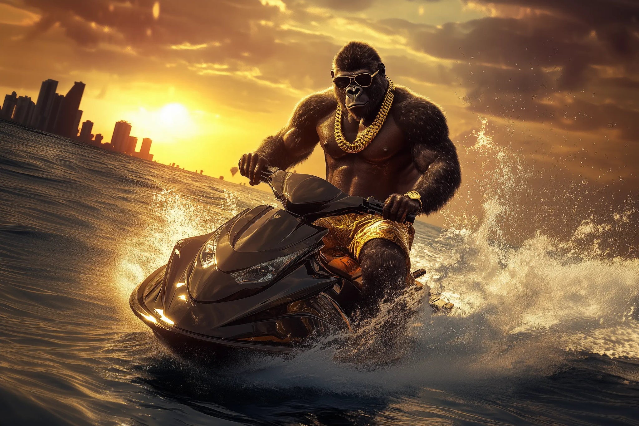 Herrscher der Wellen – Gold & Geschwindigkeit | Premium Wandbild - Dein Wandbild