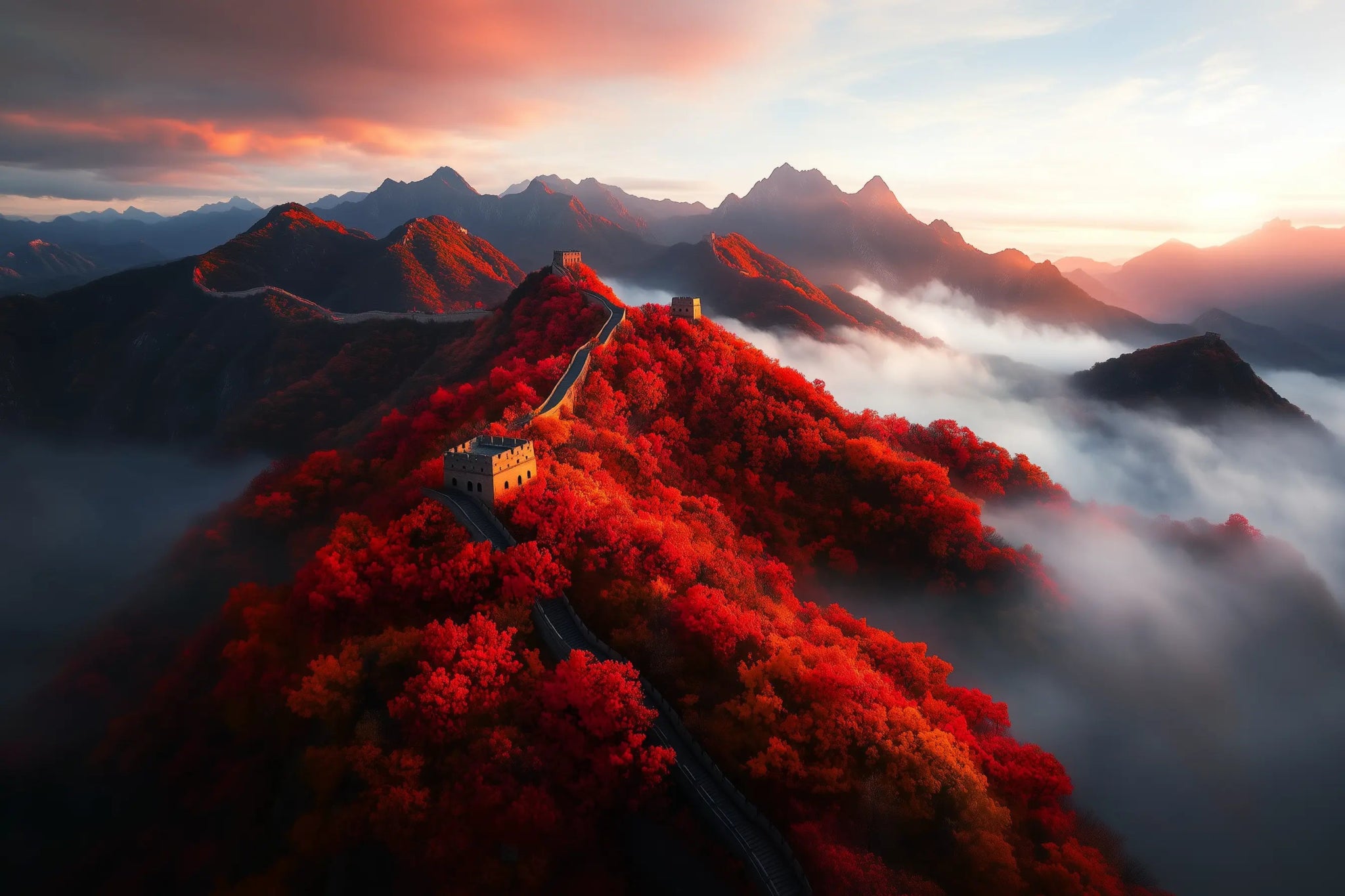 Imperial Autumn – Landschaftsbild der Chinesischen Mauer im Herbst | Dein Wandbild - Dein Wandbild