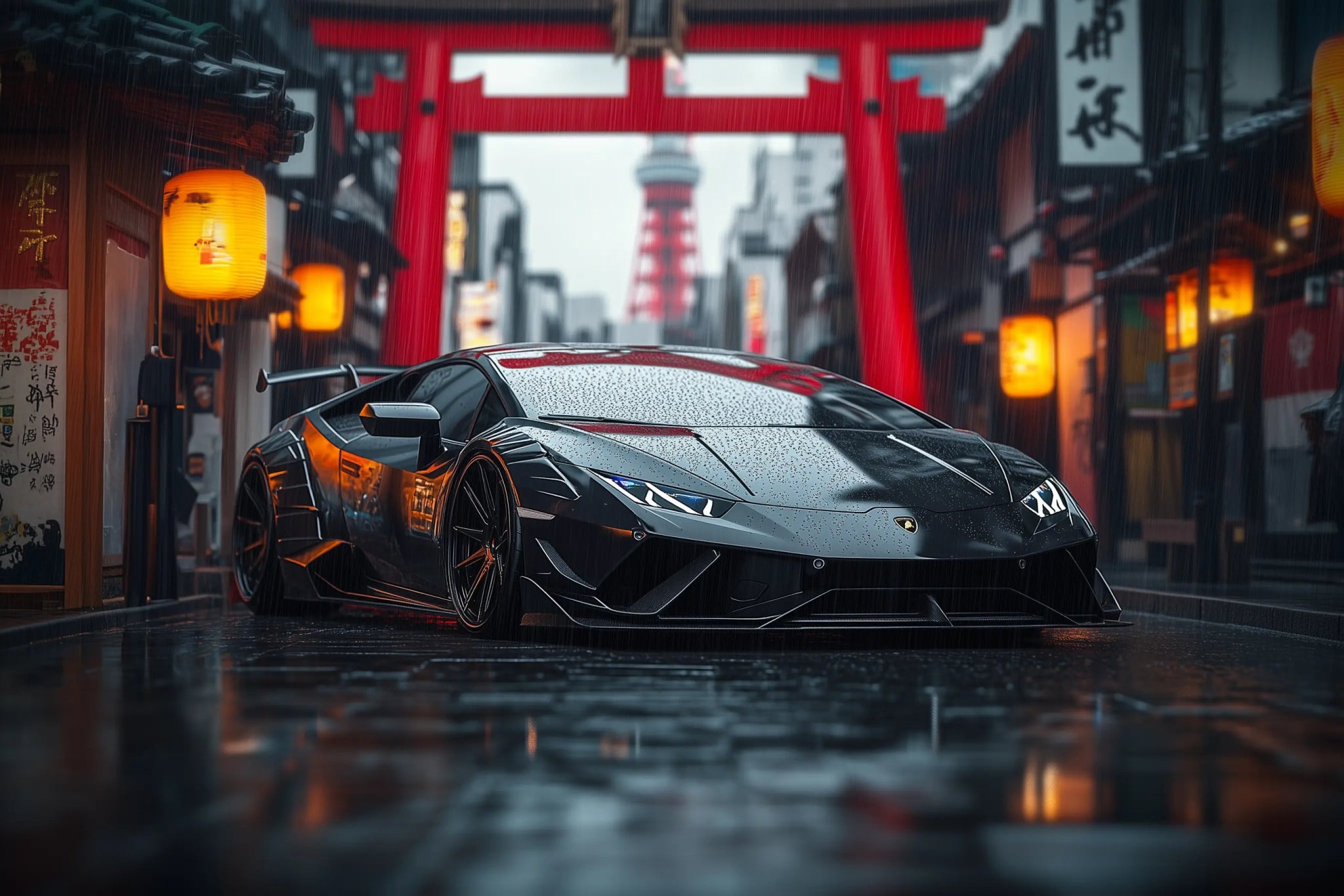 Japan Noir Edition – Lamborghini Autobild im dunklen Premium - Look | Dein Wandbild - Dein Wandbild