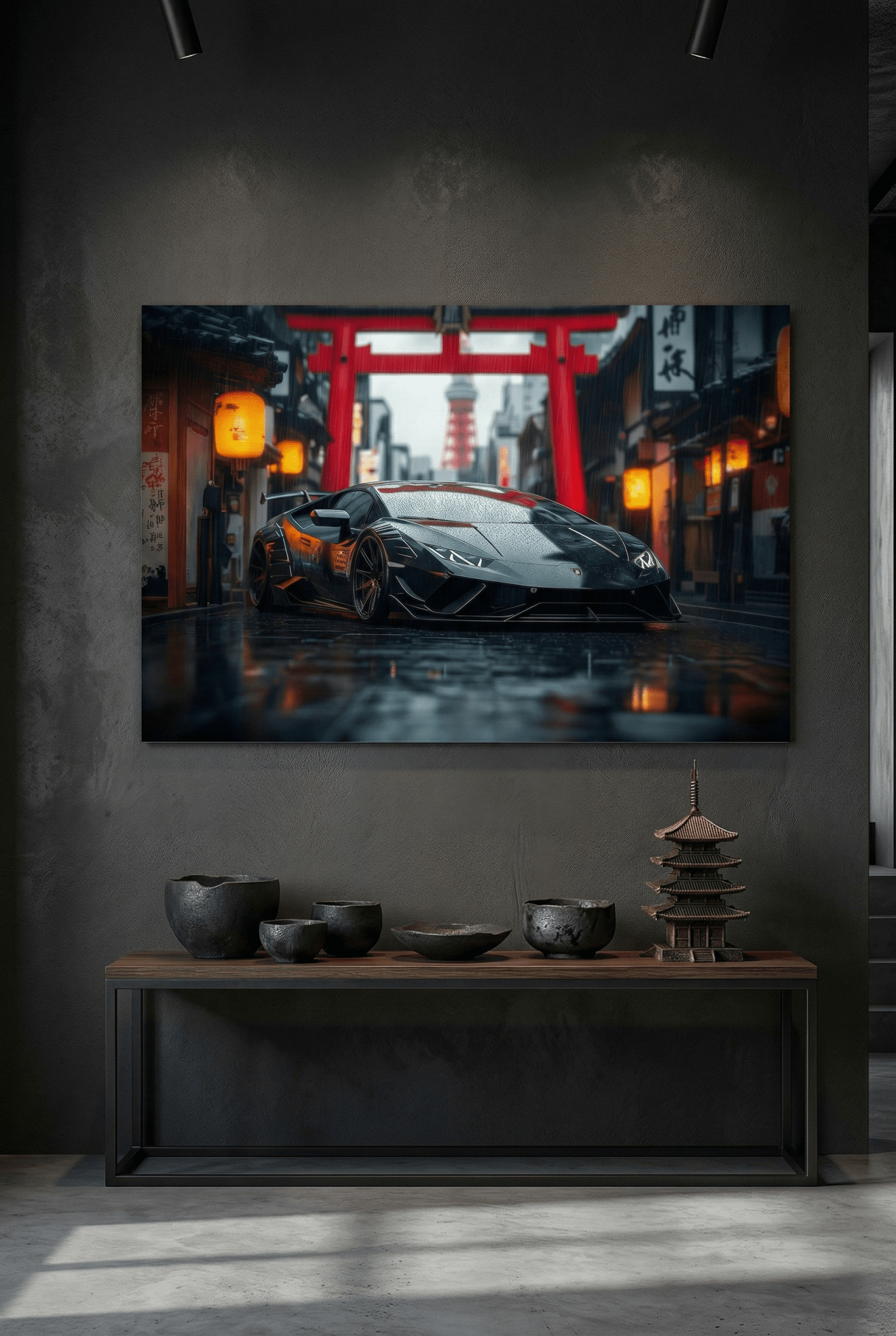 Japan Noir Edition – Lamborghini Autobild im dunklen Premium - Look | Dein Wandbild - Dein Wandbild