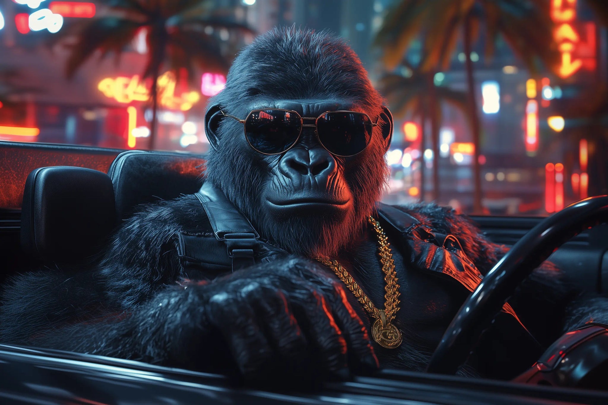 Kalter Blick, heiße Straßen – Der Boss fährt durch die Nacht | Premium Wandbild - Dein Wandbild