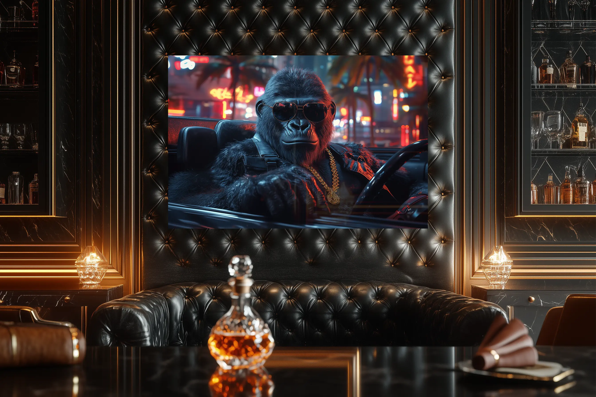 Kalter Blick, heiße Straßen – Der Boss fährt durch die Nacht | Premium Wandbild - Dein Wandbild