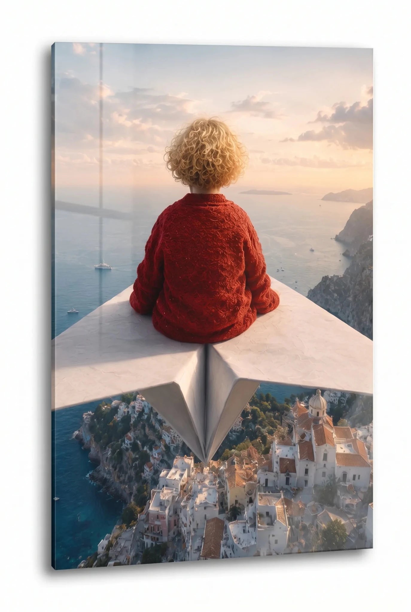 Kind auf Papierflieger über Amalfiküste Wandbild - Dein Wandbild