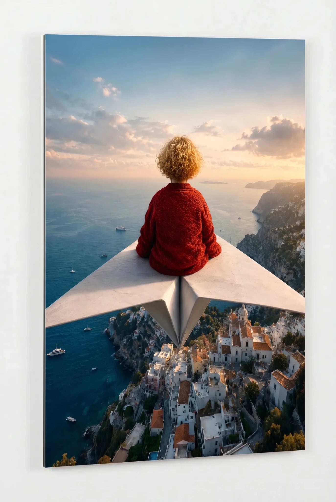 Kind auf Papierflieger über Amalfiküste Wandbild - Dein Wandbild